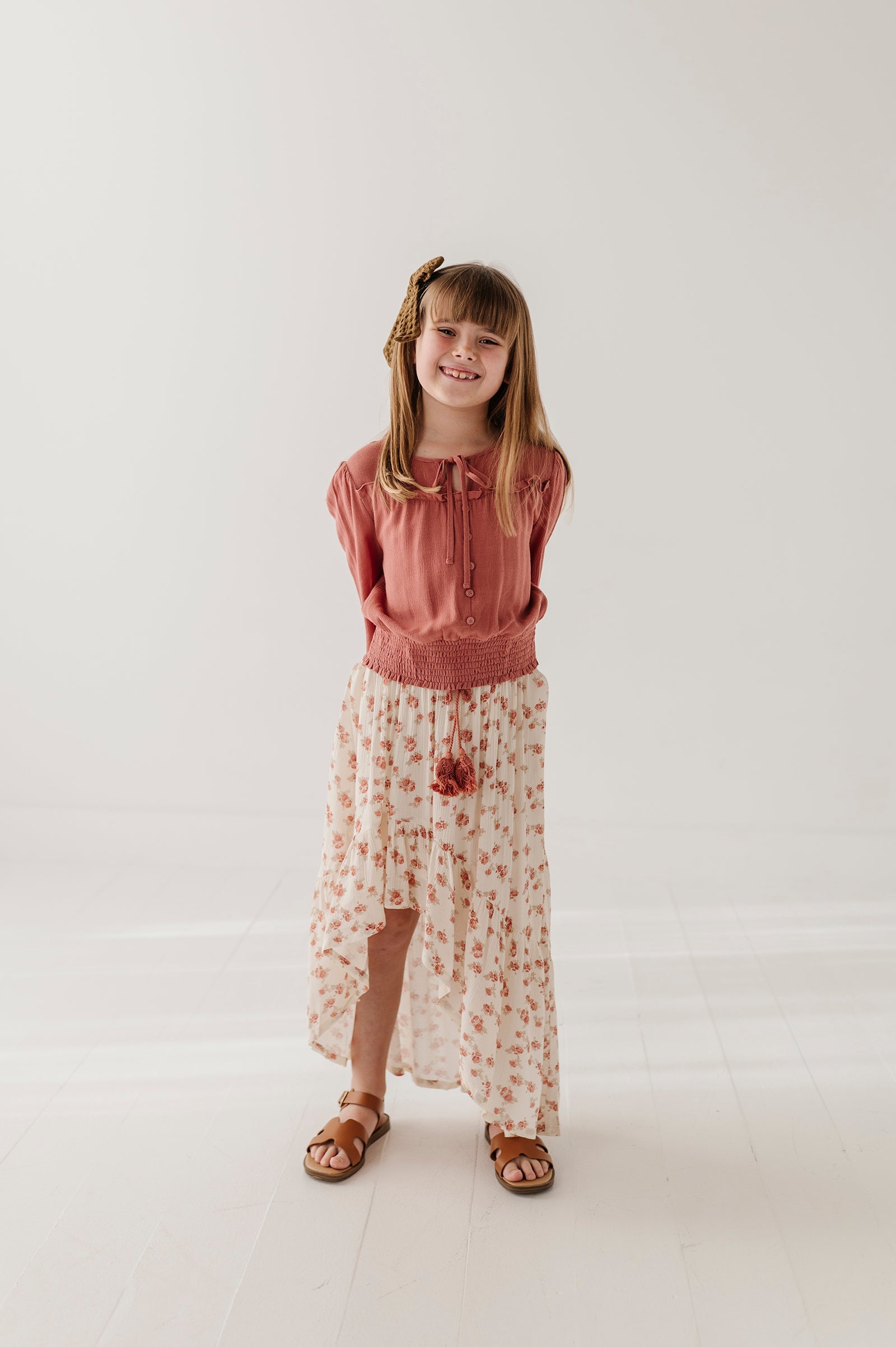 Girls Slit Front Midi Skirt In Rosie Floral
