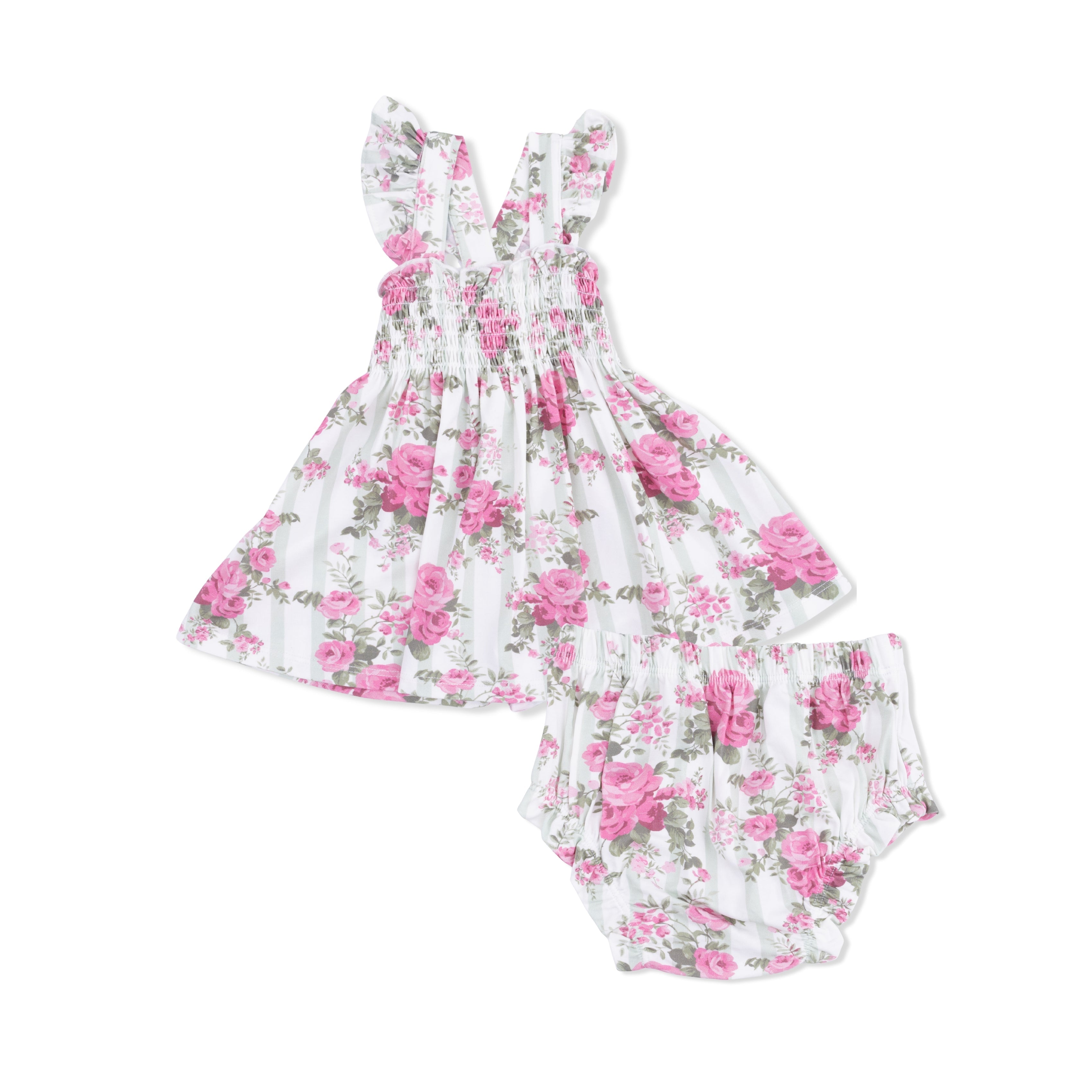 Cabbage Rose Stripe - Smocked Top With Bloomer