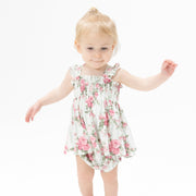 Cabbage Rose Stripe - Smocked Top With Bloomer