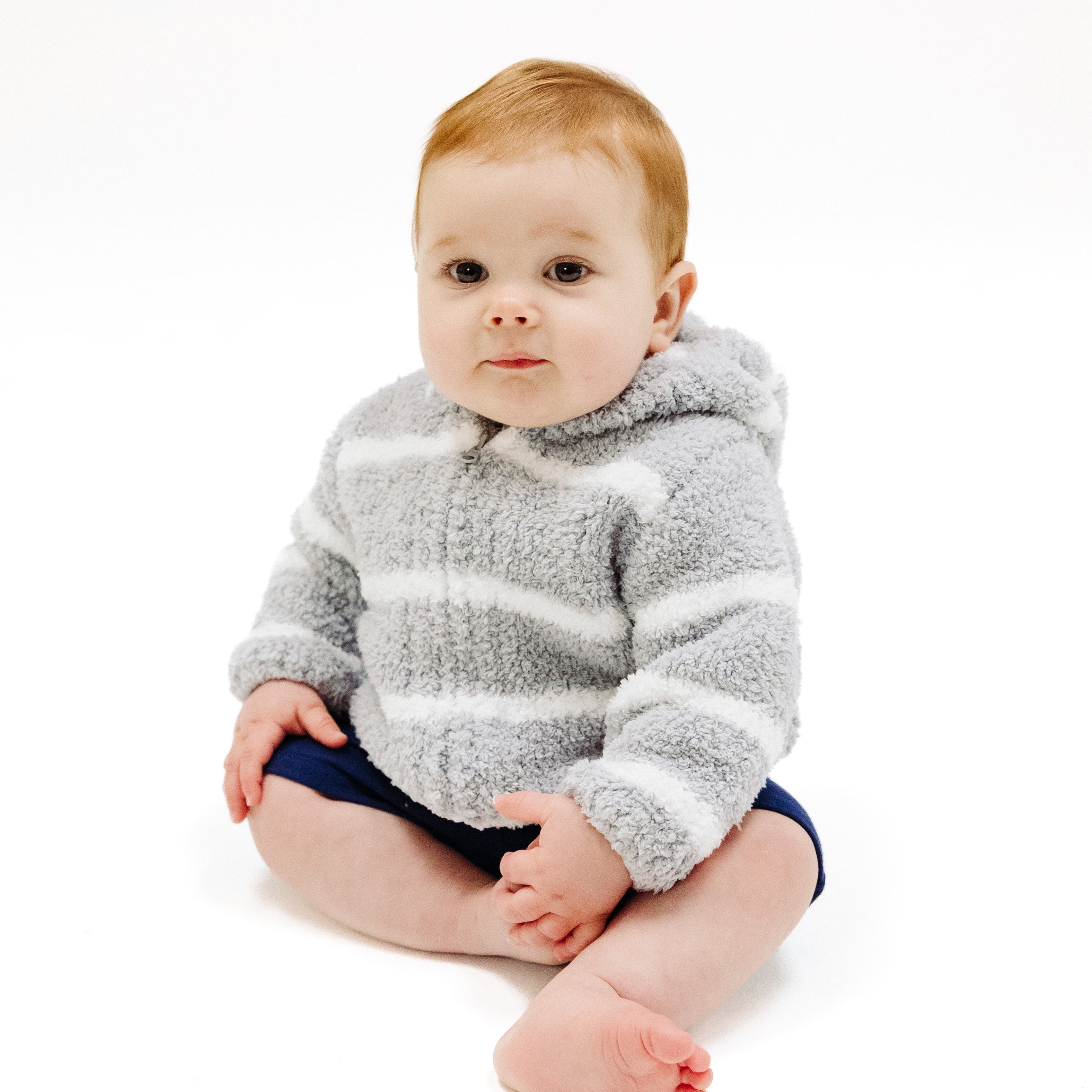 Chenille Hoodie - Grey & Ivory Stripe