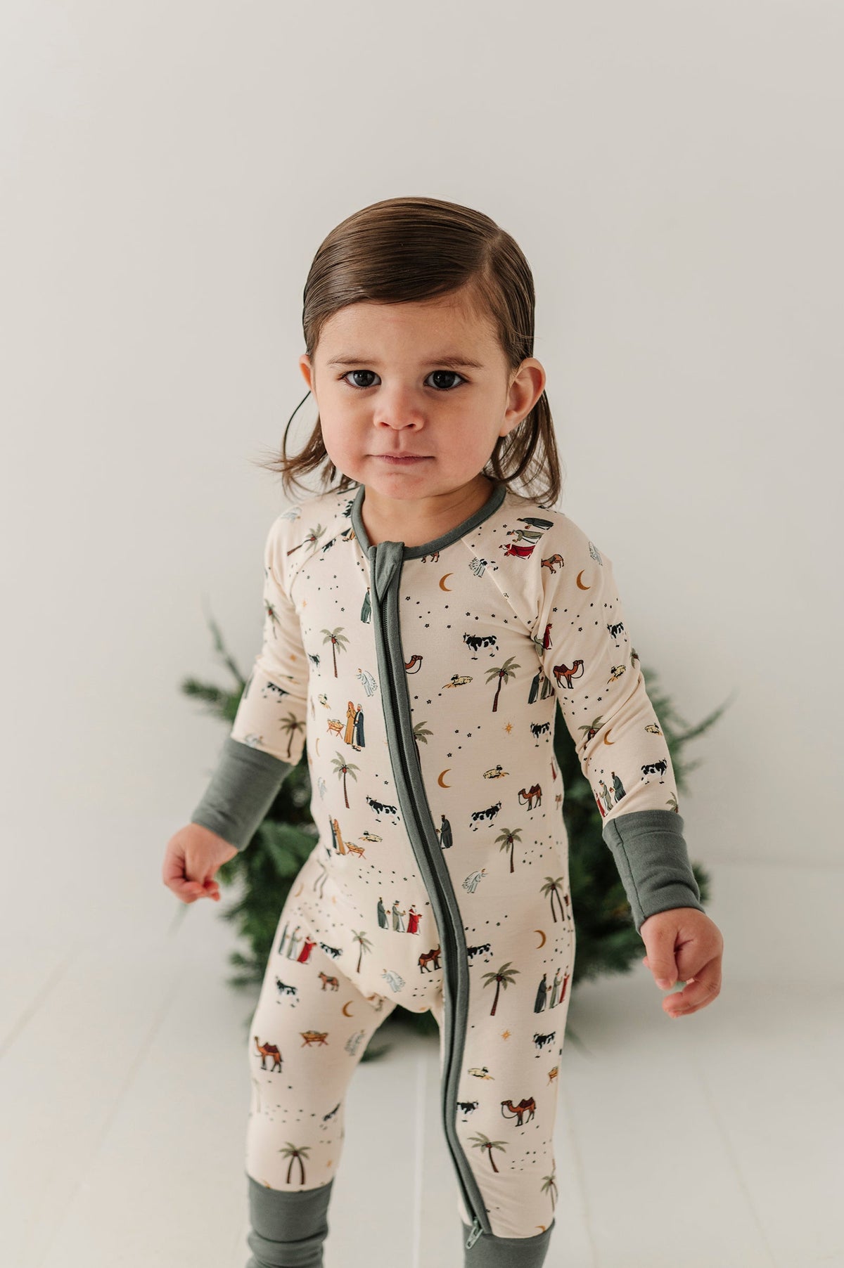 Long Sleeve Zip Romper In Nativity