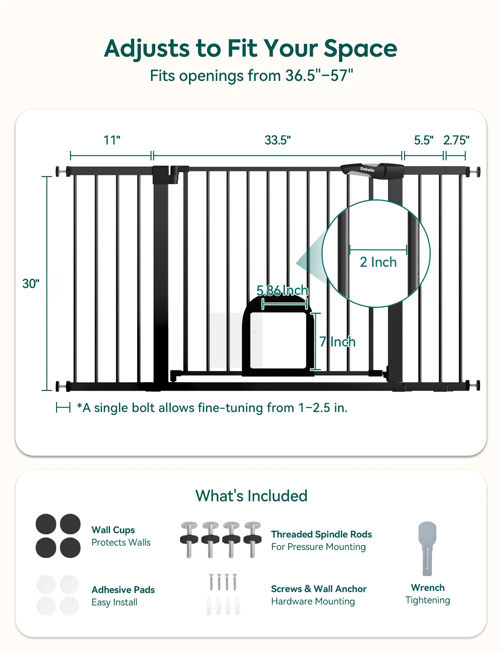 Catprivilege T7 | Expandable Stylish Baby Gate With Cat Door