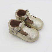T-straps Gold Shimmer Suede Leather