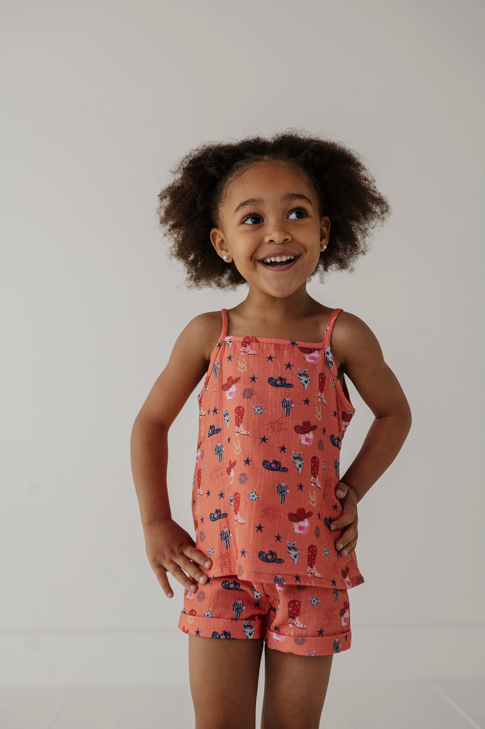 Girls Gauze Tank & Short Set In American Cowgirl