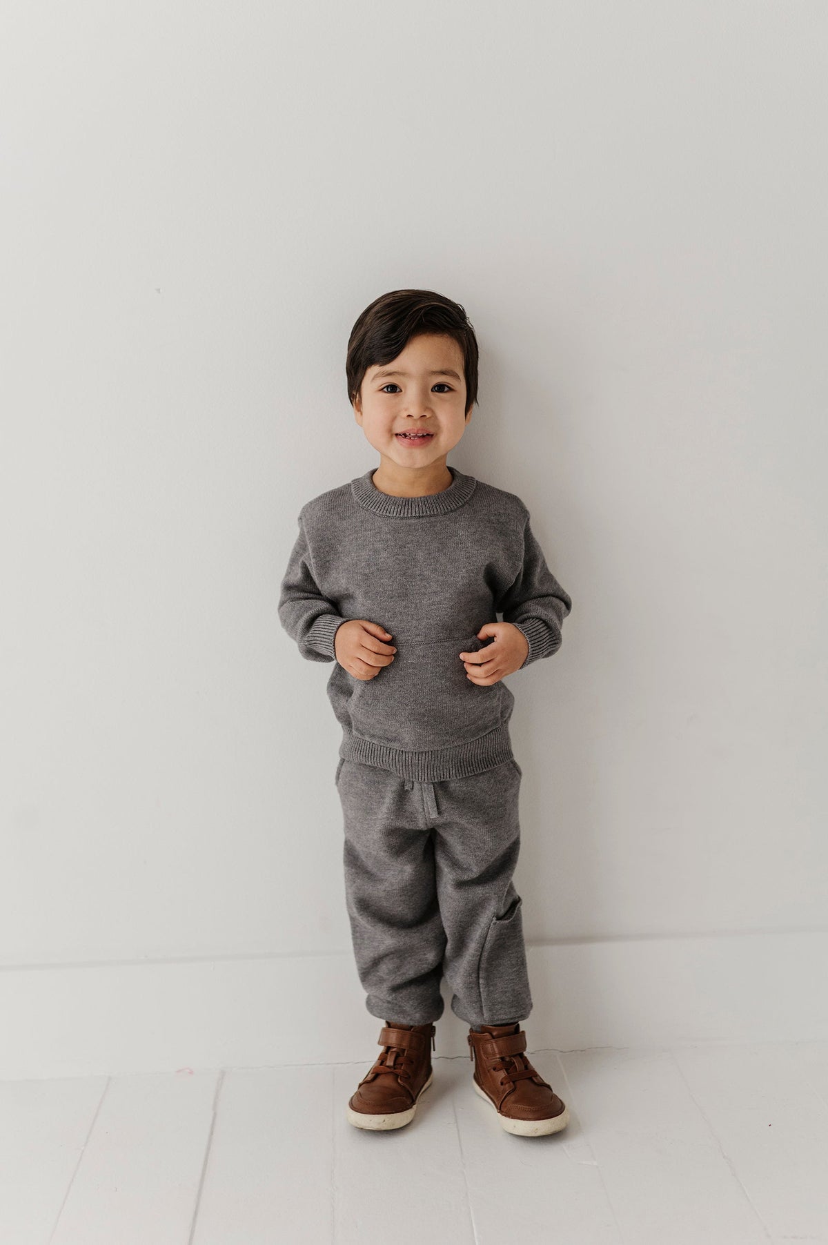 Boys Knit Set In Heather Mid Gray