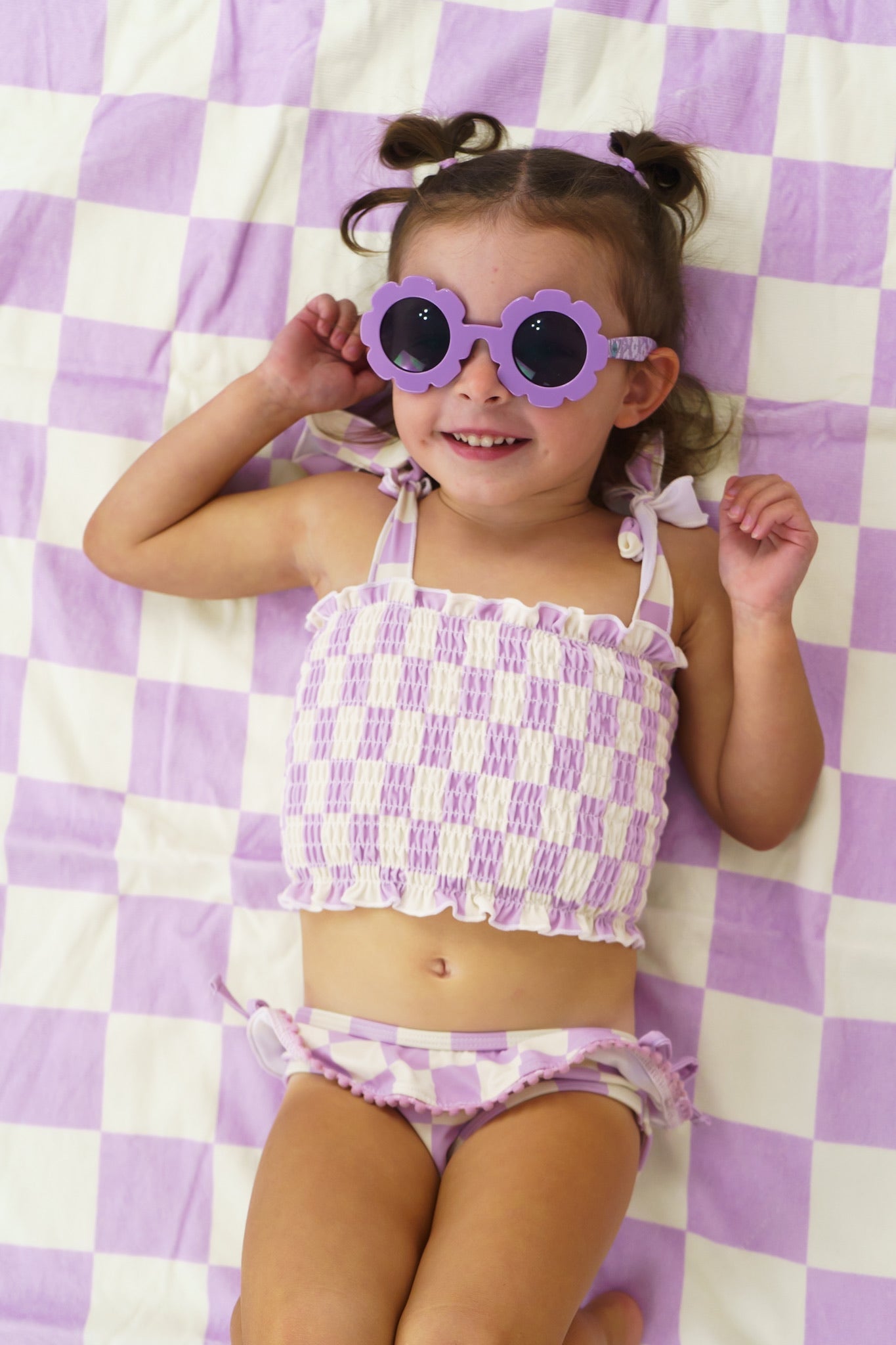 Periwinkle Checkers Dream Smocked Tankini Two Piece Swim Suit