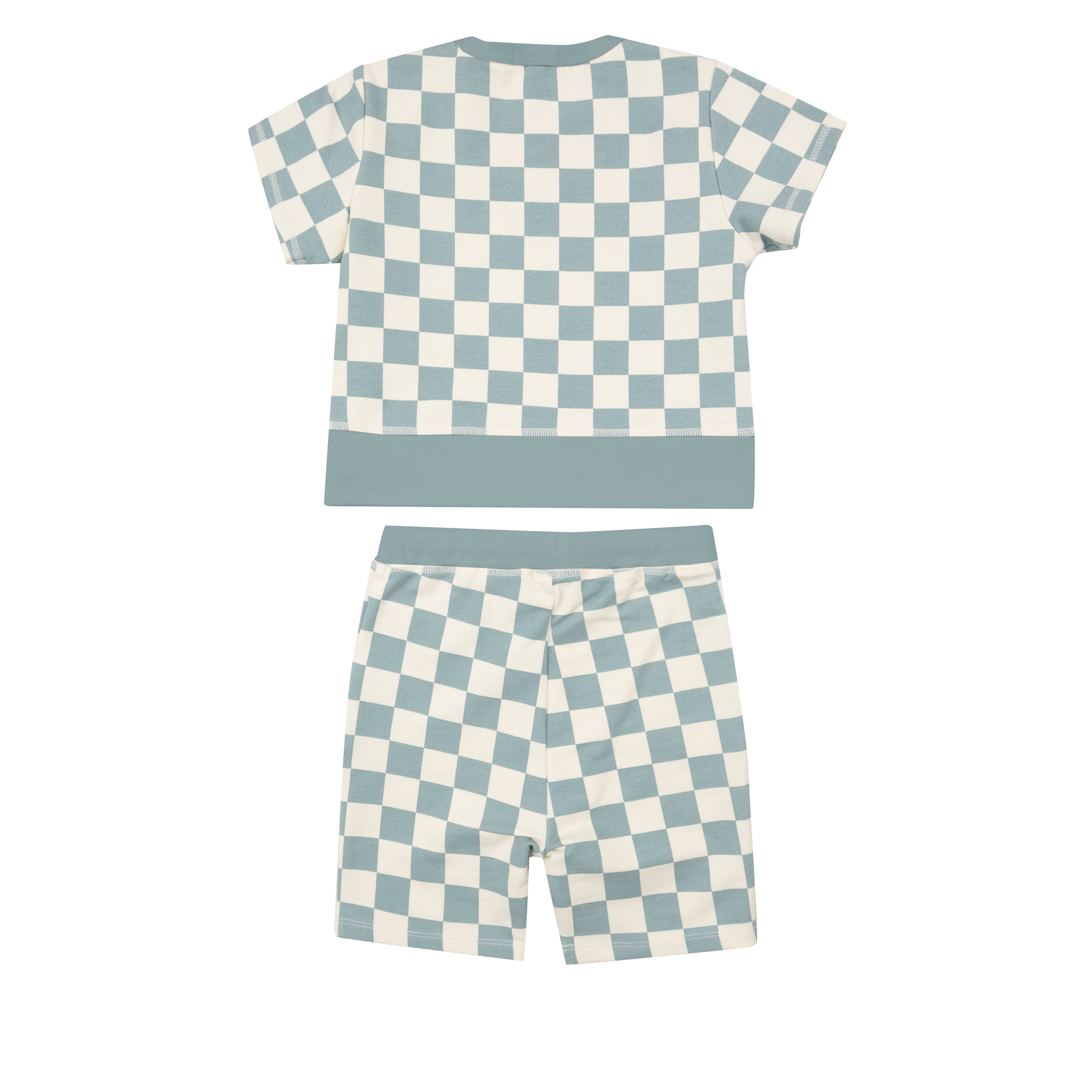 French Terry Crew Neck + Everyday Short Set - Checkerboard Gray Mist