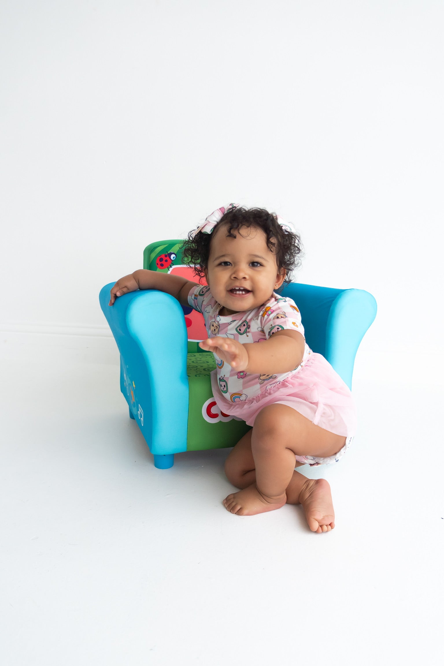 Dream Big Little Co X Cocomelon Jj Rainbow Checkers Dream Tutu Short Sleeve Bodysuit Dress