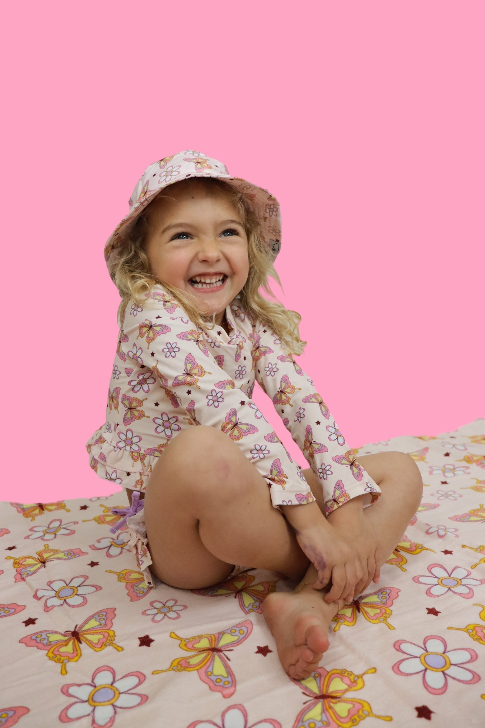 Blossomin’ Butterfly Dream 2-piece Rash Guard Ruffle Swim Suit