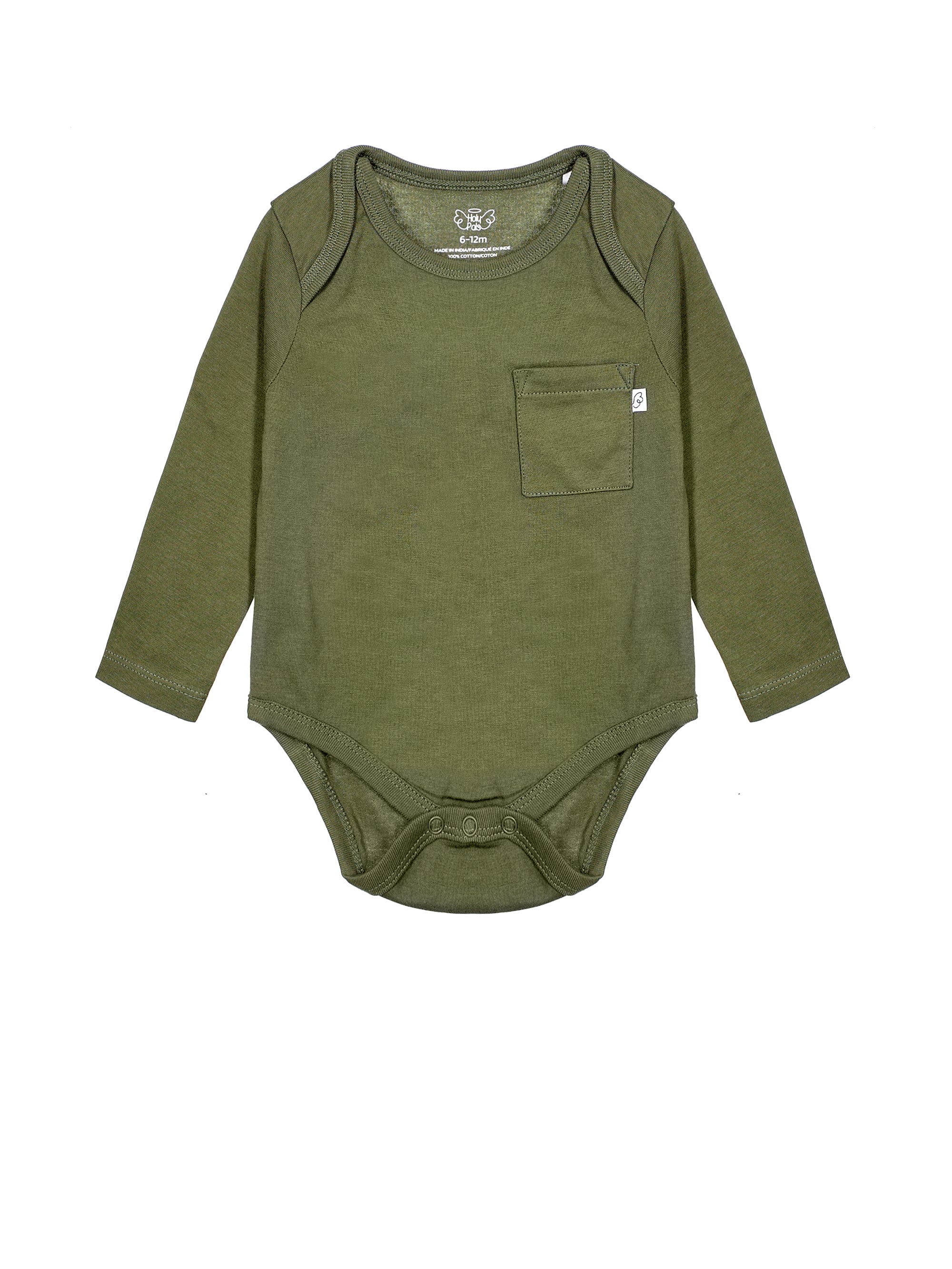 Baby Solid Olive Prayer Pocket Bodysuit Cotton | Long Sleeve