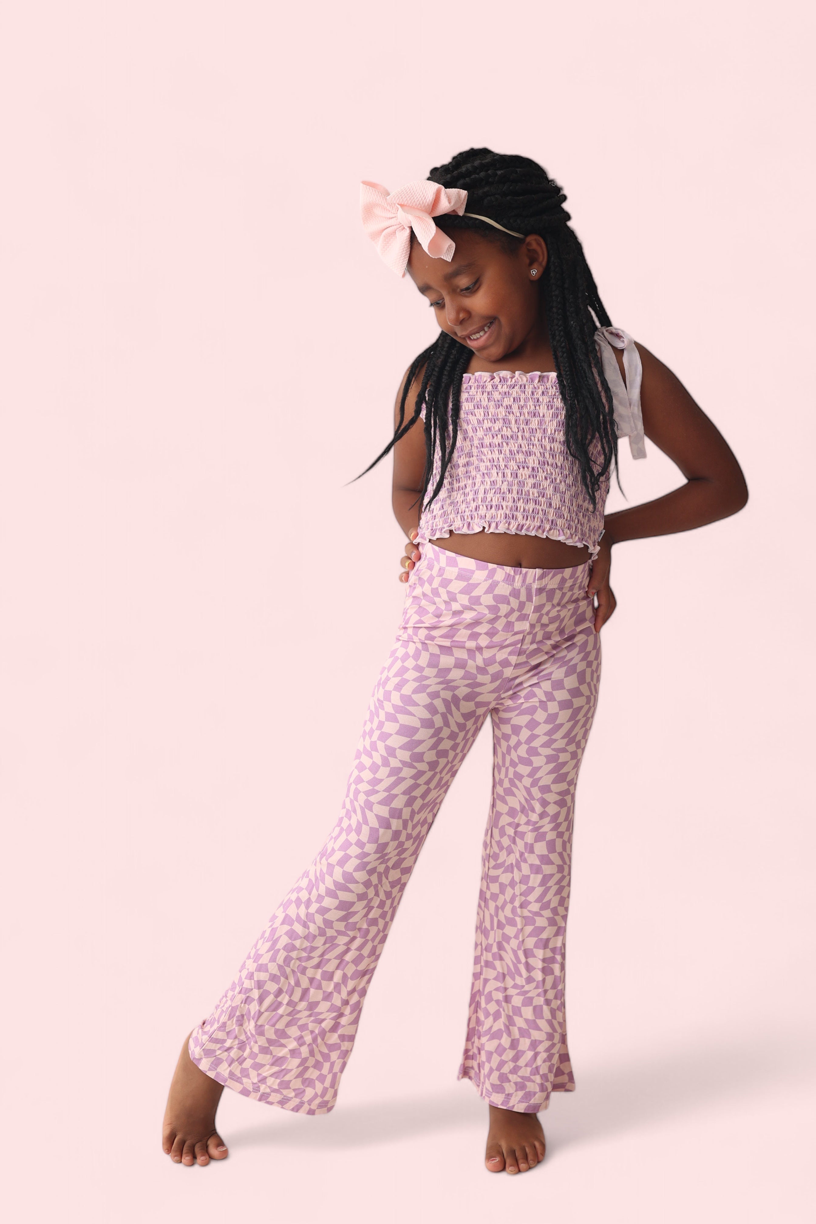 Plum Wavy Checkers Dream Smocked Flare Set