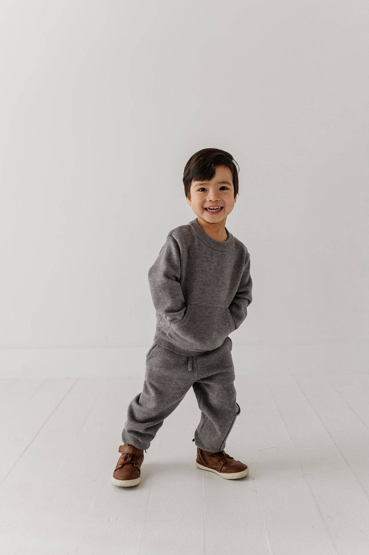 Boys Knit Set In Heather Mid Gray
