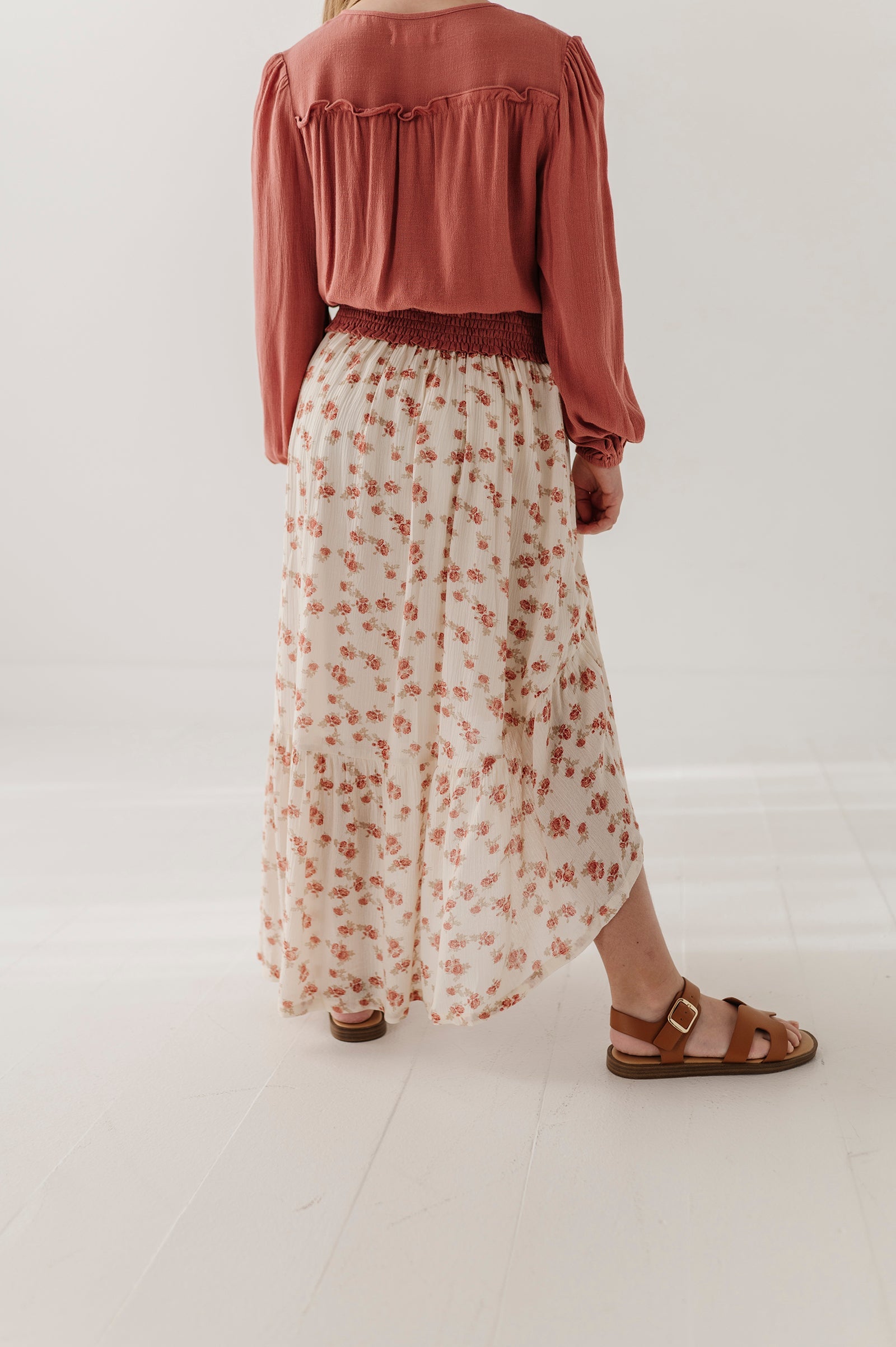 Girls Slit Front Midi Skirt In Rosie Floral
