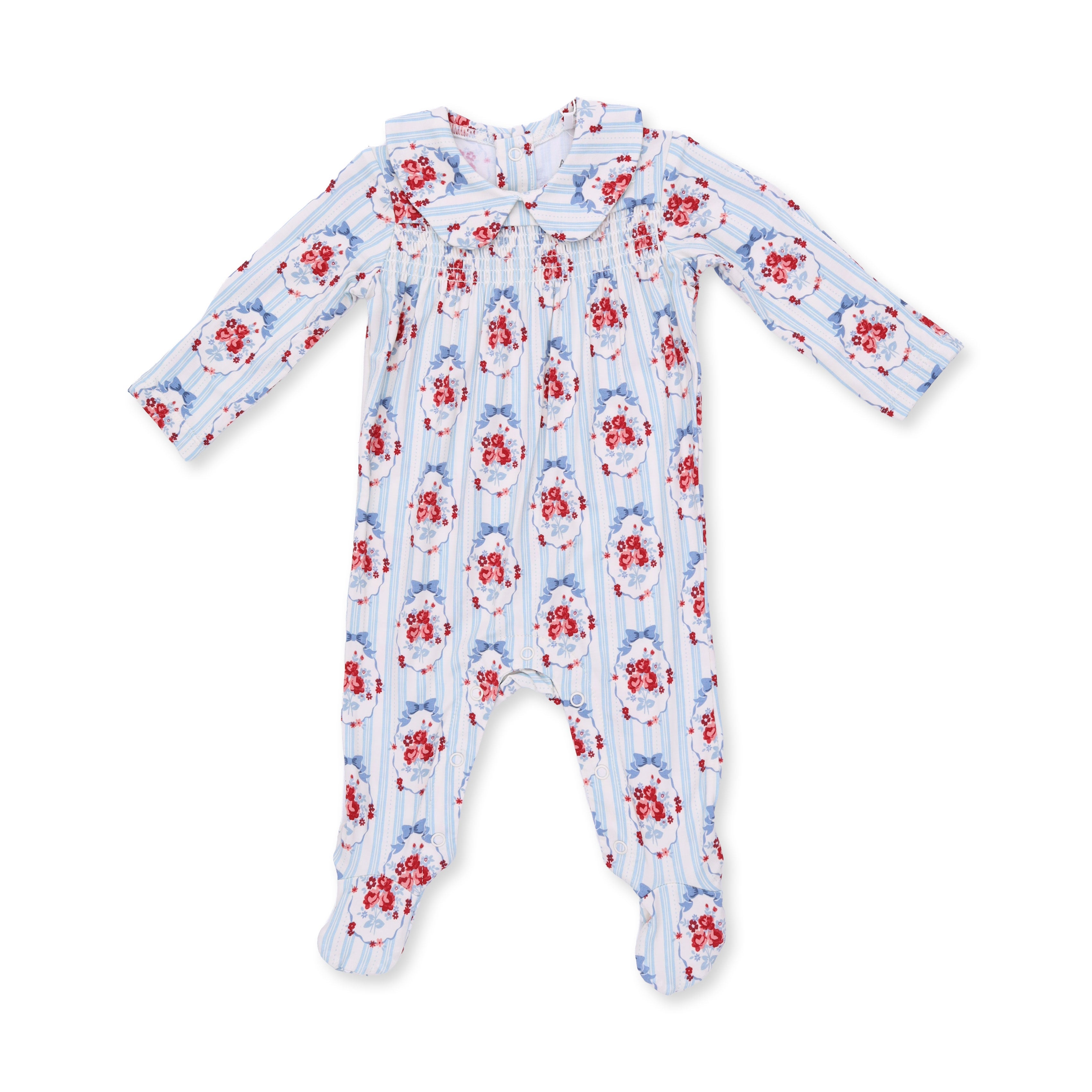 Beverly Cameo Stripe - Smocked Peter Pan Snap Footie