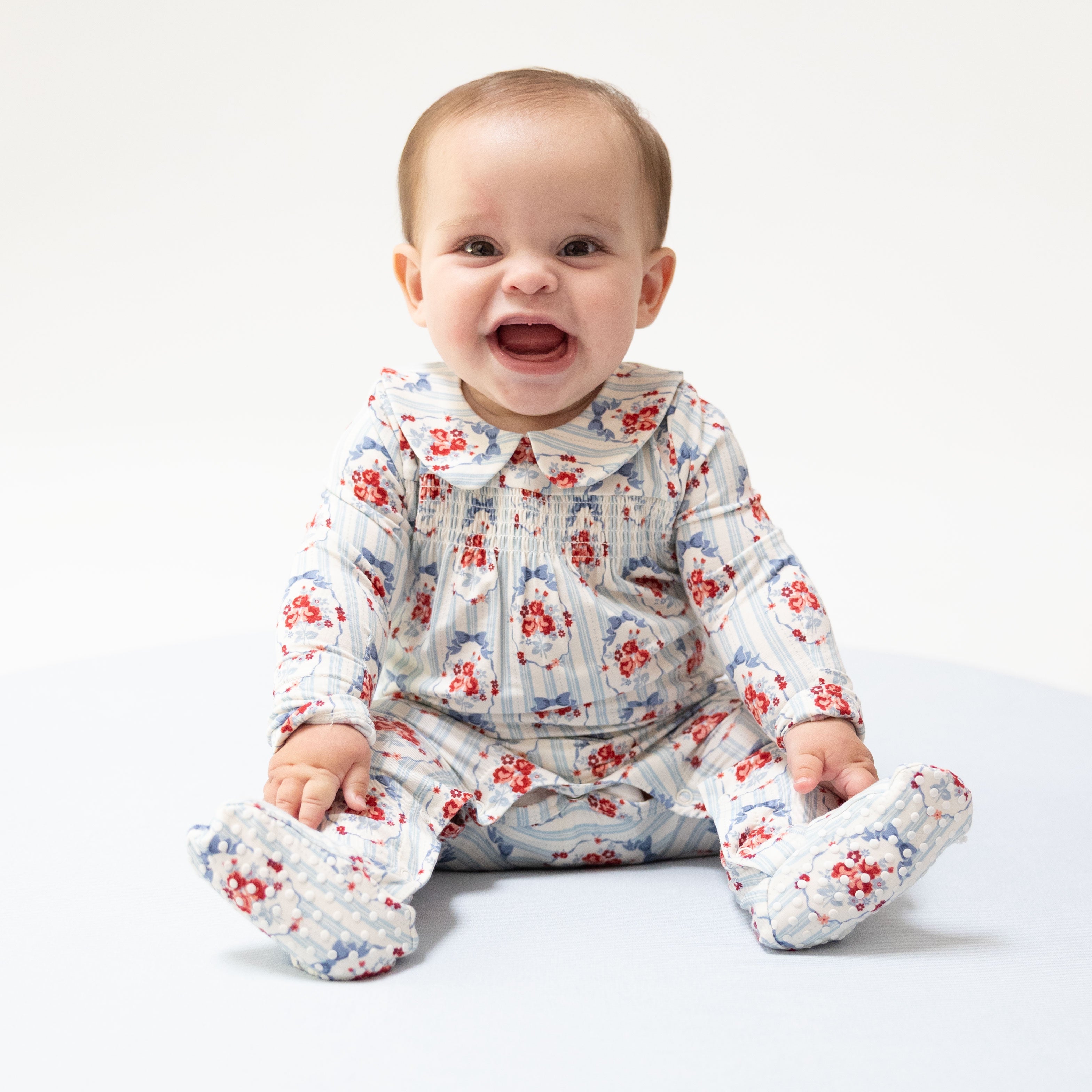 Beverly Cameo Stripe - Smocked Peter Pan Snap Footie