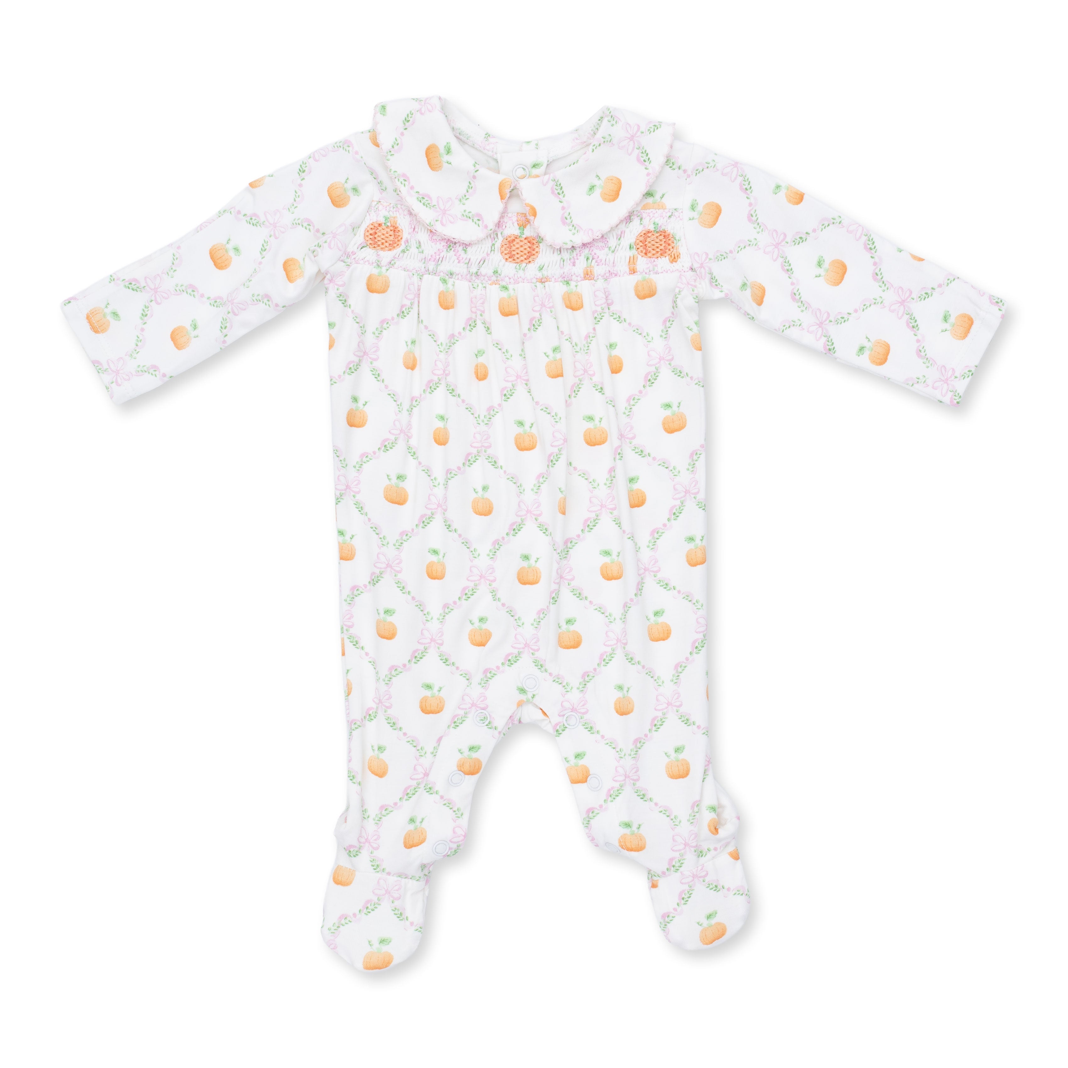 Pretty Pumpkin Trellis - Smocked Peter Pan Snap Footie