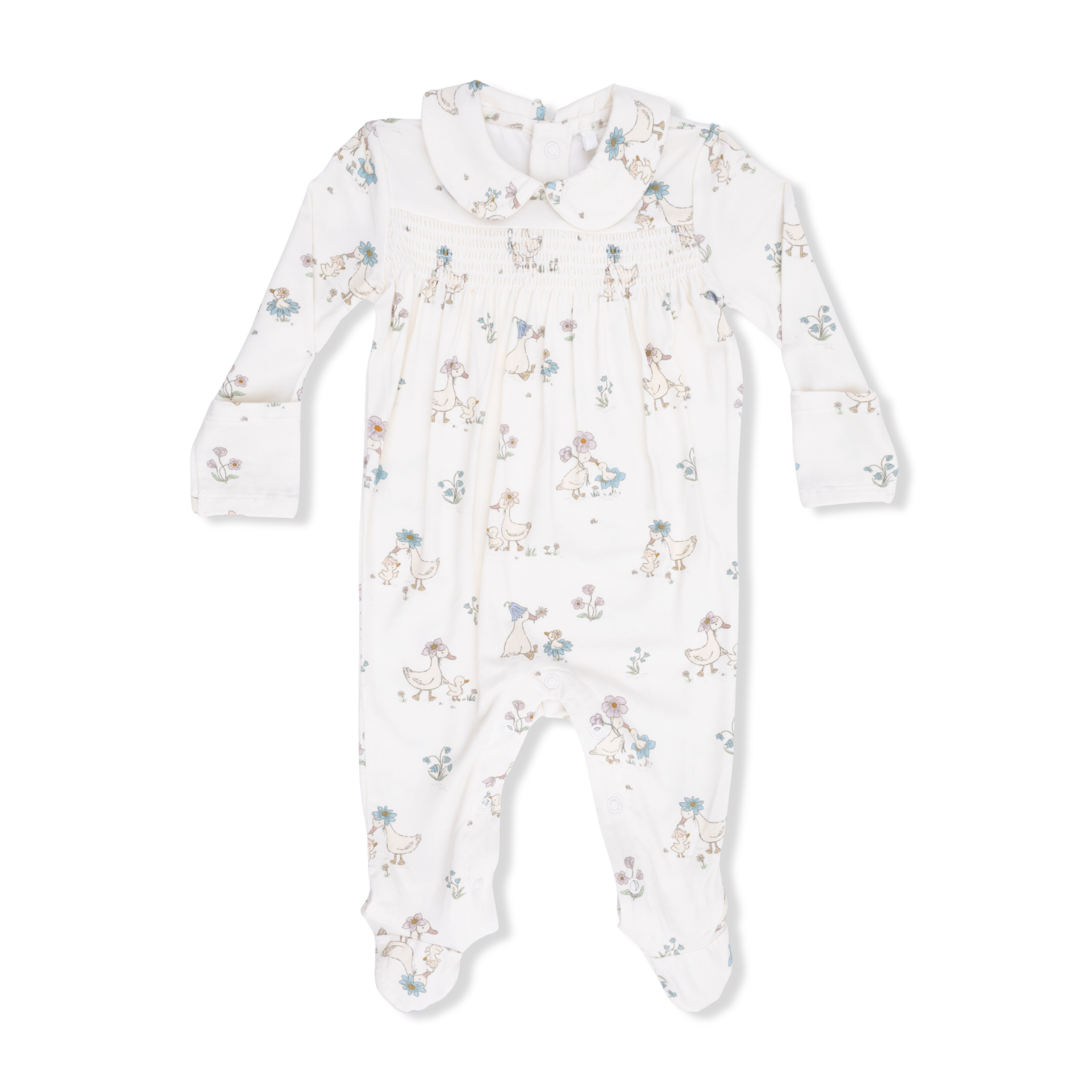 Flower Ducklings - Smocked Peter Pan Snap Footie