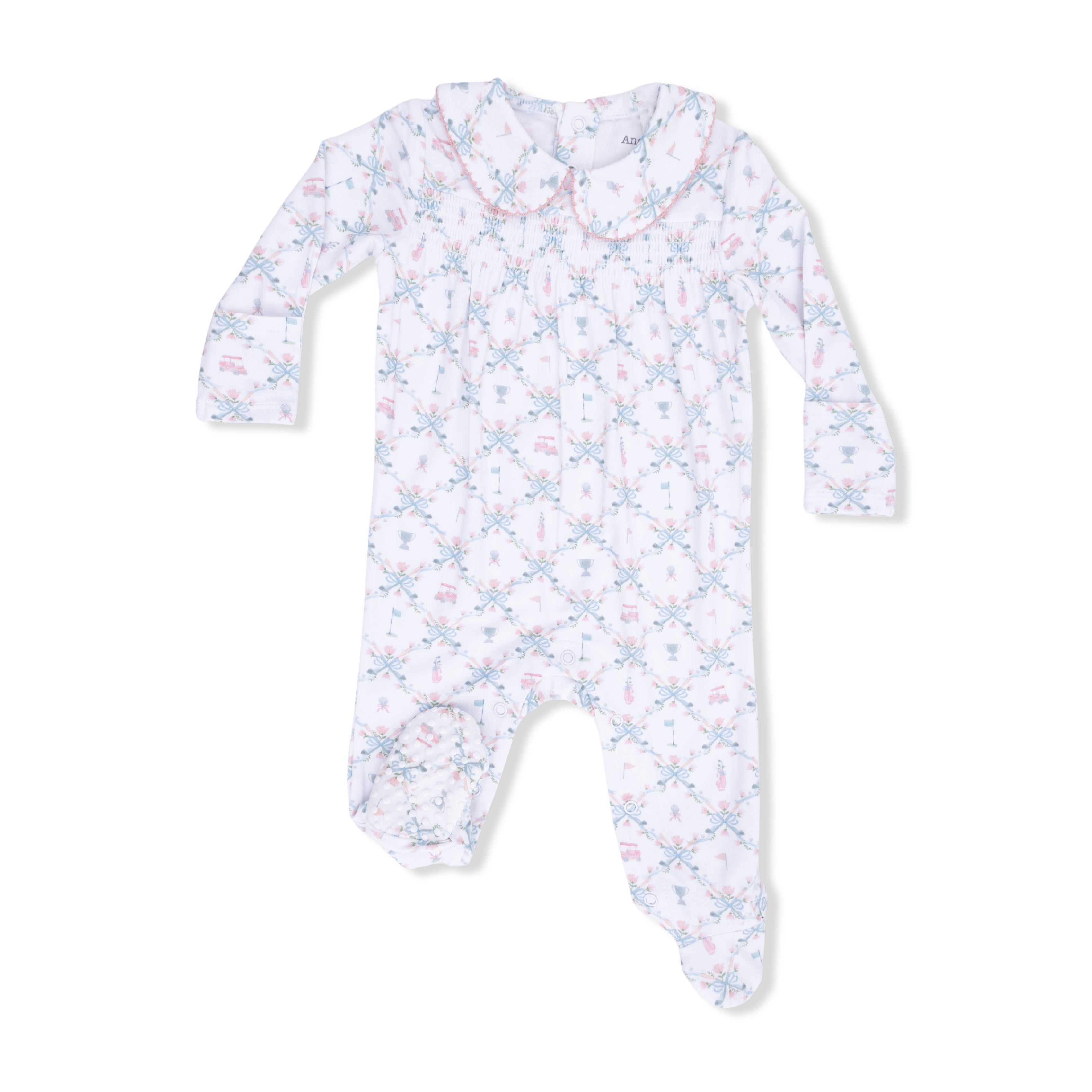 Golf Trellis Pink - Smocked Peter Pan Snap Footie
