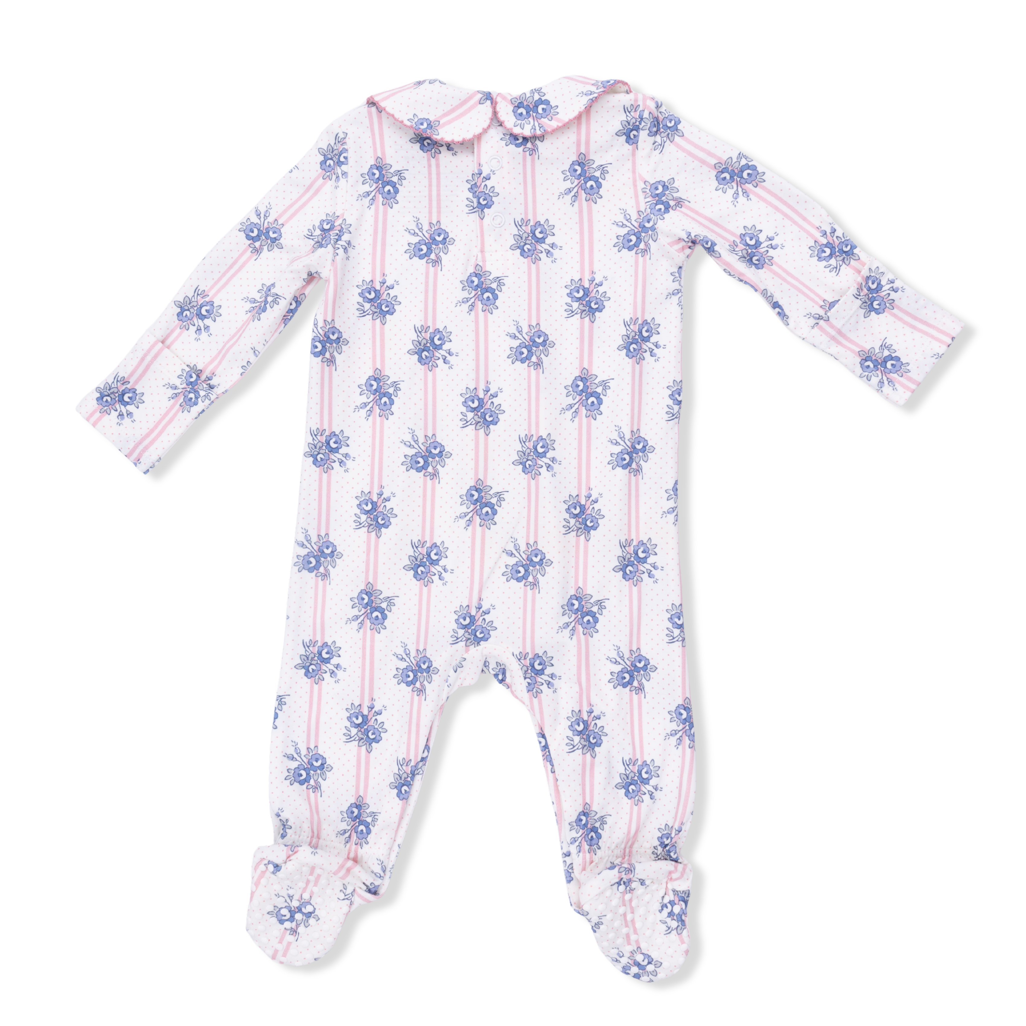 Stripe Dot Roses - Smocked Peter Pan Snap Footie