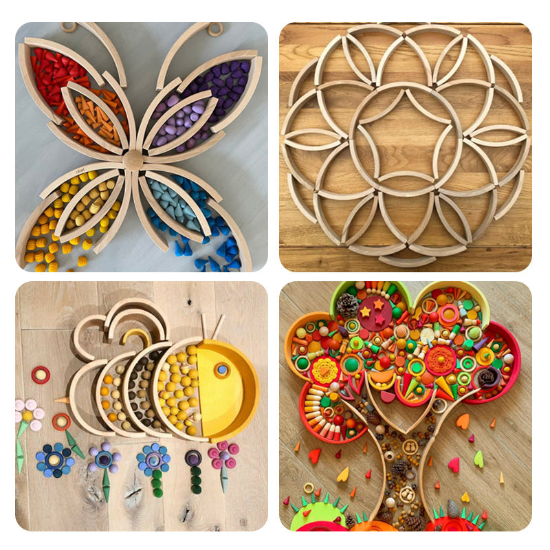 28 Pcs Mini Curved Natural Wooden Building Blocks With Storage Tray