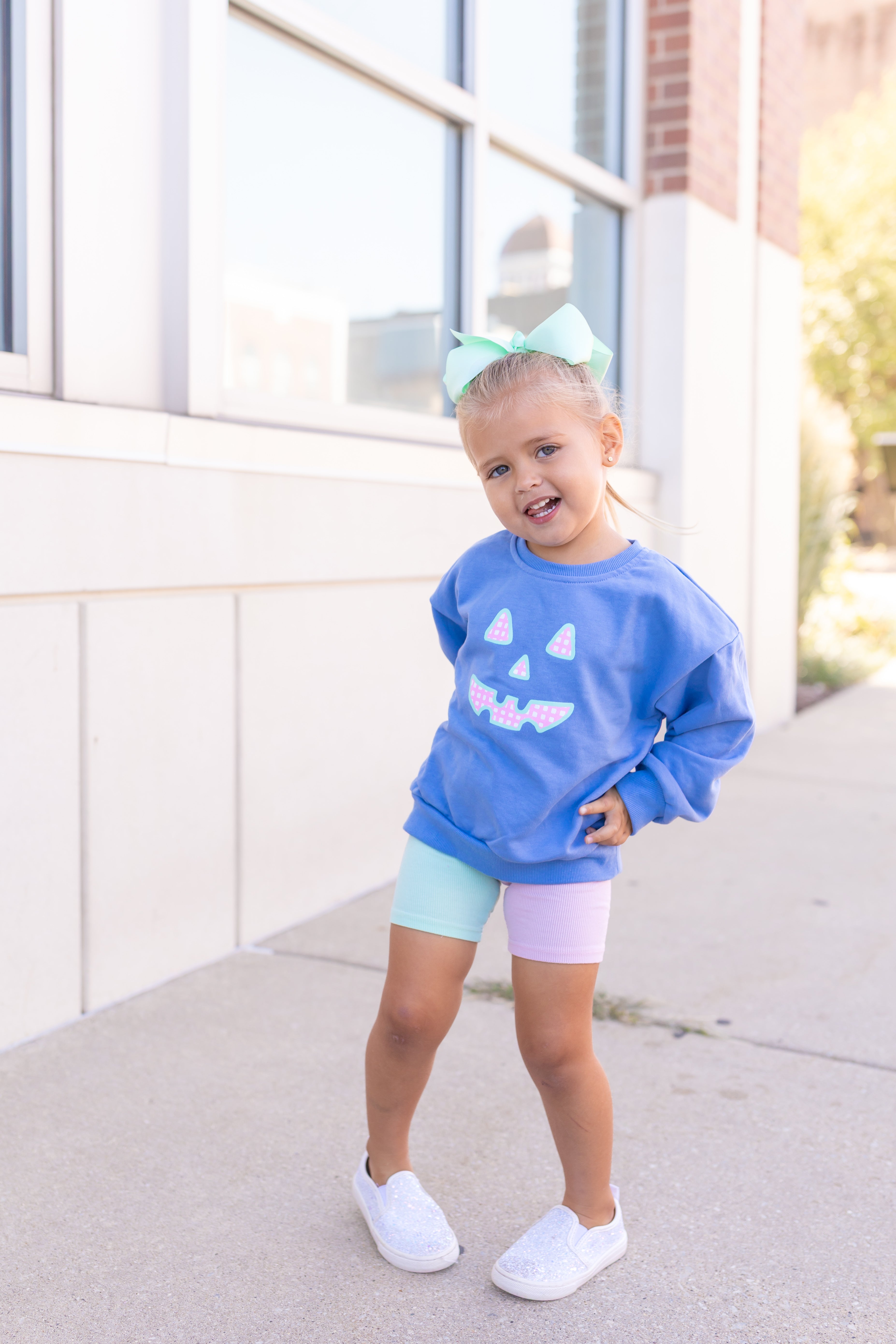 Pastel Gingham Jack-o-lantern Crewneck Sweatshirt Or Romper