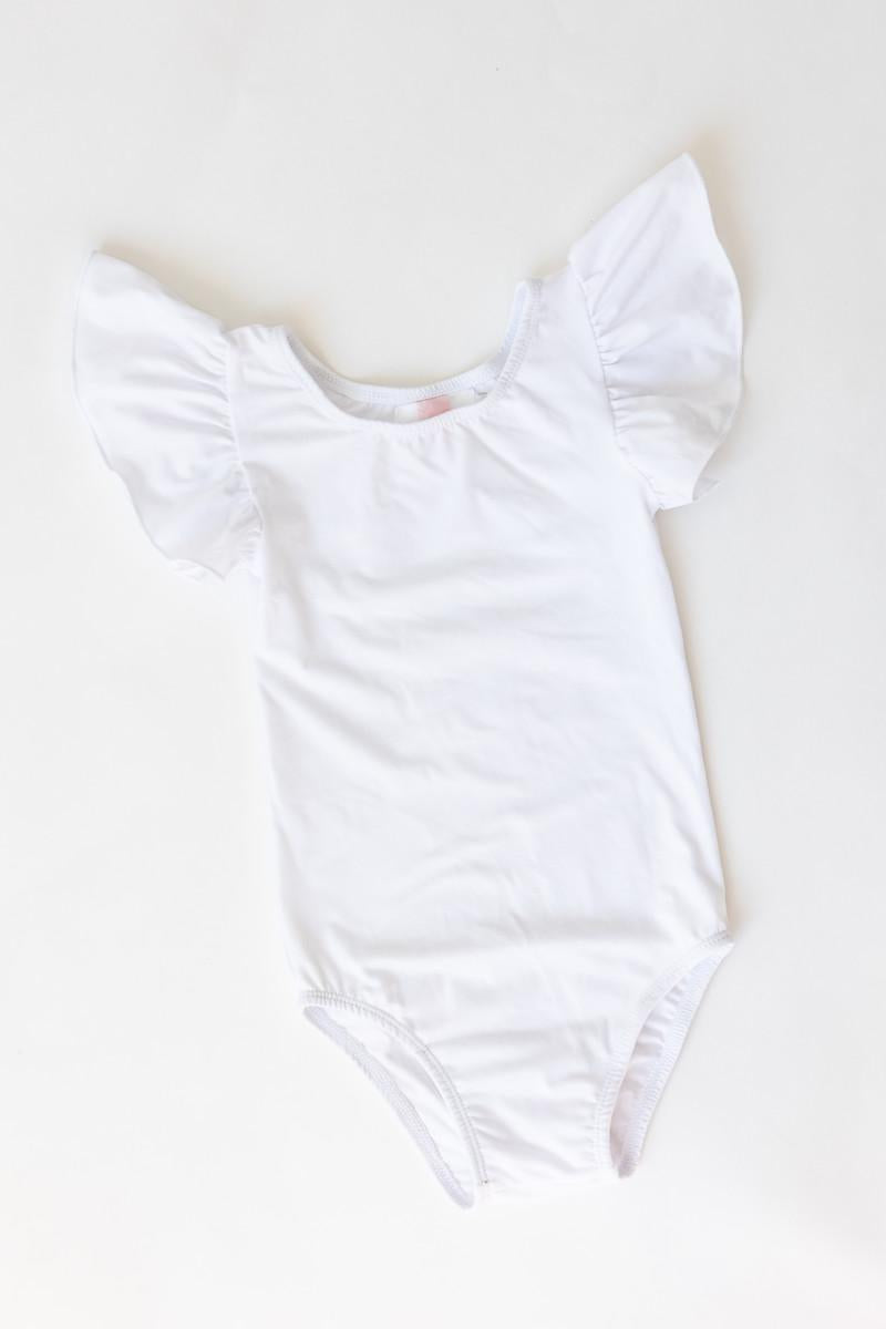 White S/s Flutter Sleeve Leotard