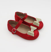 Joy New Bow Mary Jane Red Shimmer With Gold Glitter Bow
