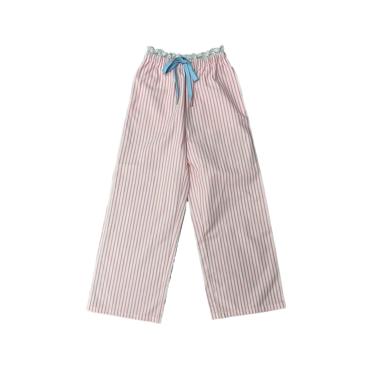 Tweenstyle By Stoopher - Pink Pinstripe Lounge Pant With Lace Trim