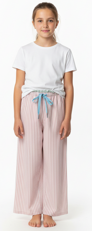 Tweenstyle By Stoopher - Pink Pinstripe Lounge Pant With Lace Trim