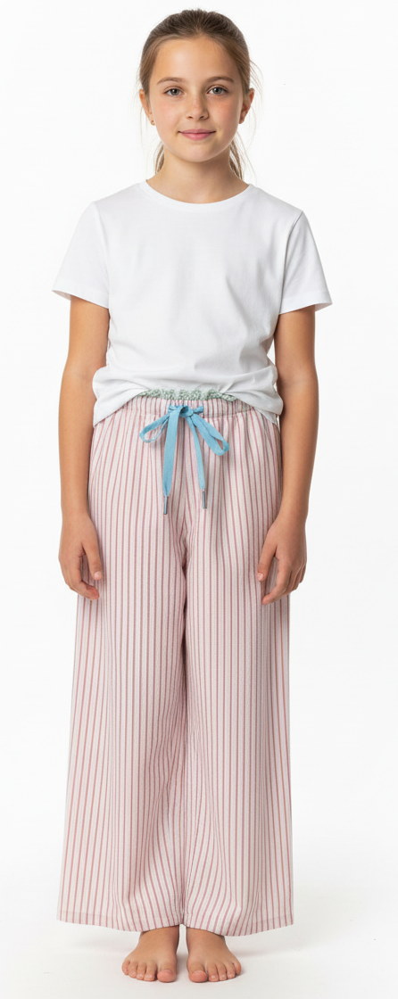 Tweenstyle By Stoopher - Pink Pinstripe Lounge Pant With Lace Trim