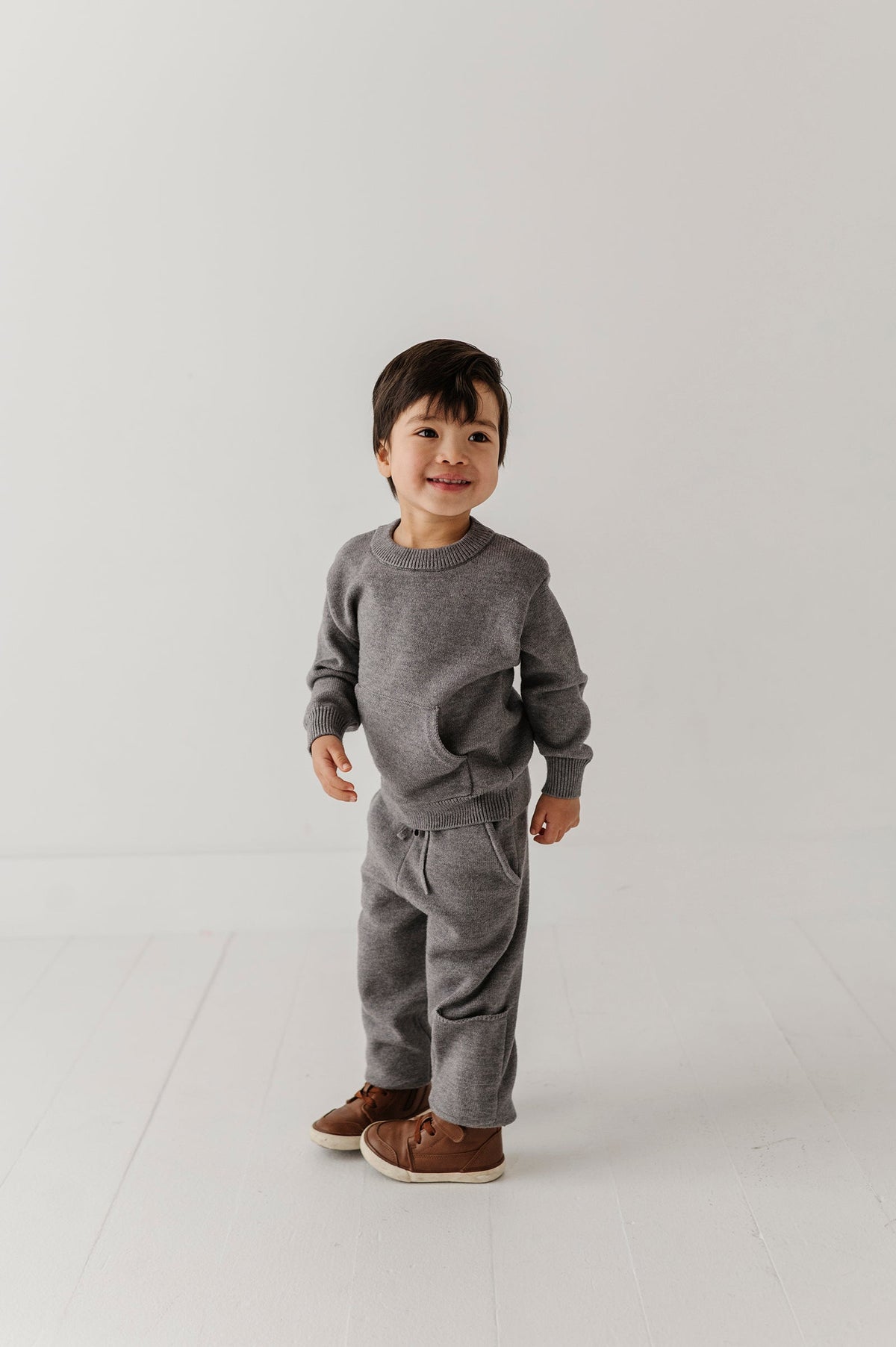 Boys Knit Set In Heather Mid Gray