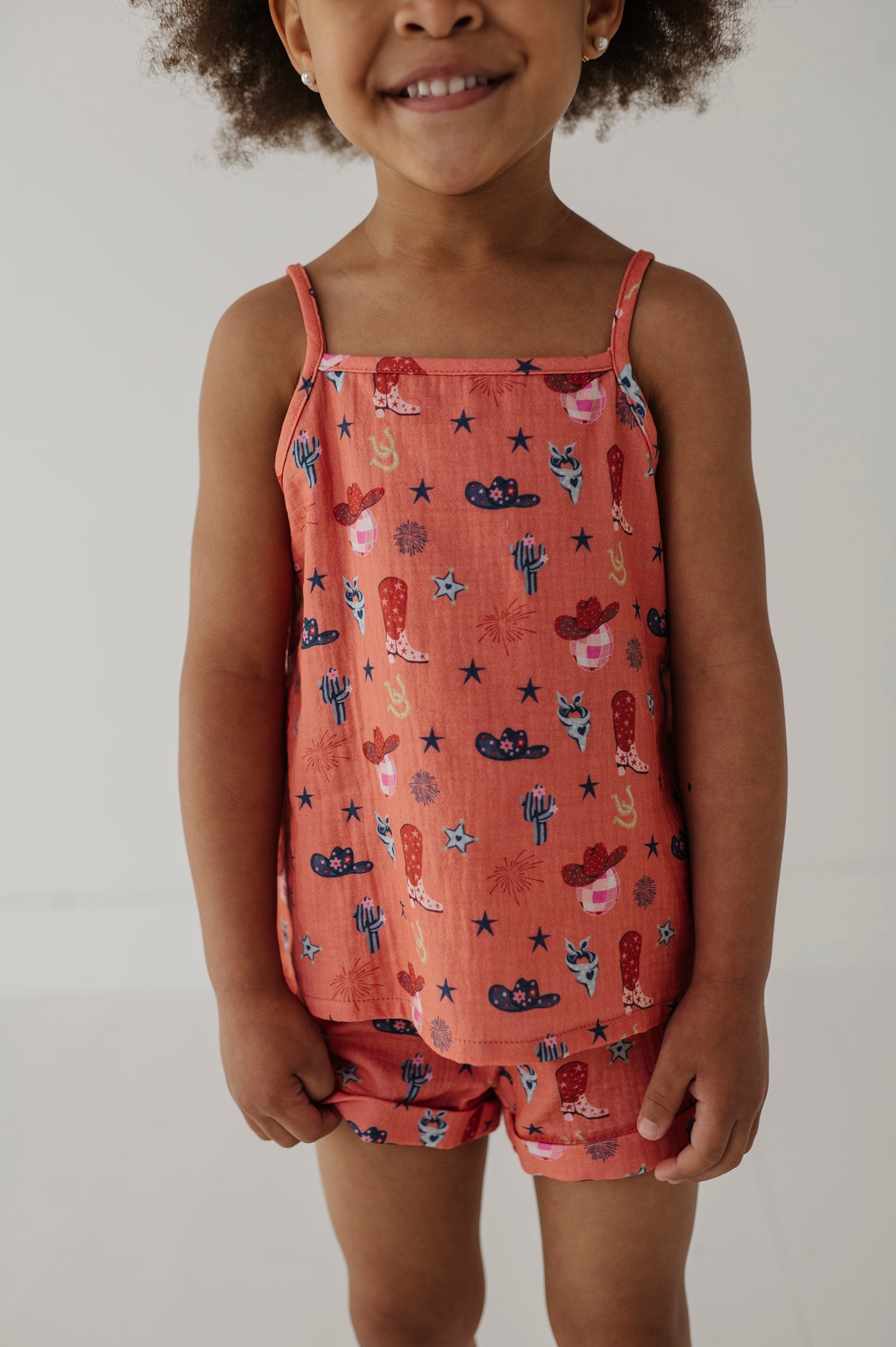 Girls Gauze Tank & Short Set In American Cowgirl