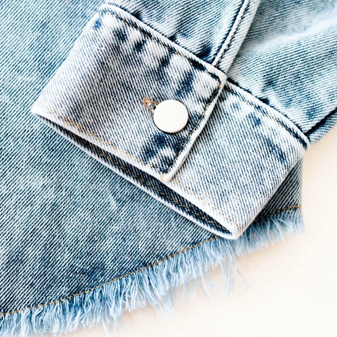 Blue Raw Hem Denim Jean Jacket - Women