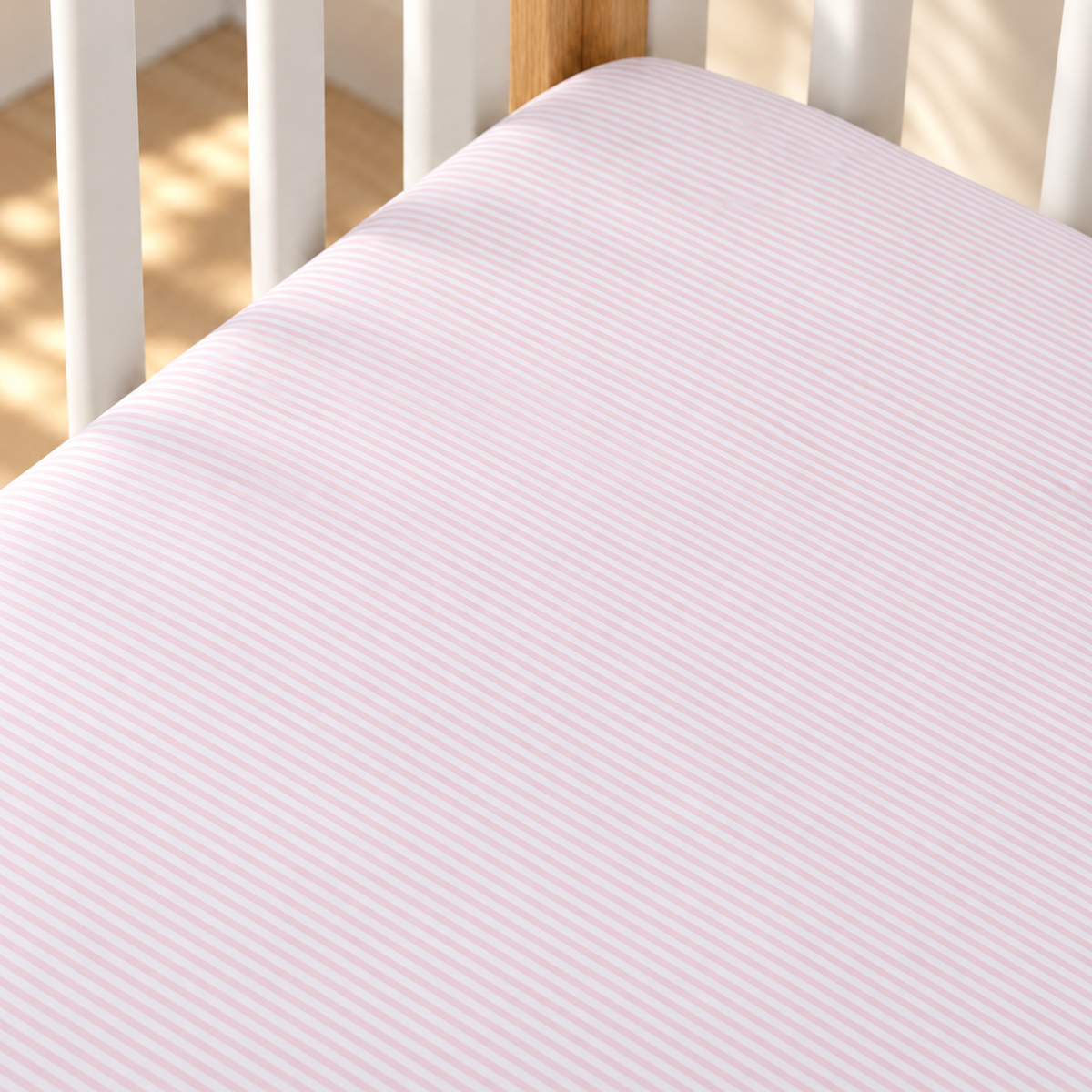 Striped Crib Sheet - Light Pink Luxury Baby Bedding