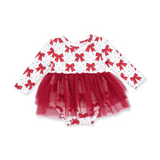 Festive Bows - Long Sleeve Tutu Bodysuit Dress