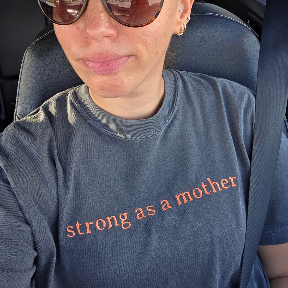 Strong As A Mother Custom Embroidered T-shirt