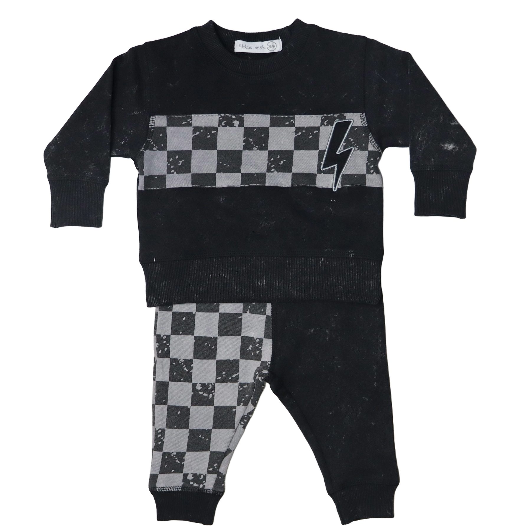 Baby Enzyme Sweat Set - Checkered Bolt