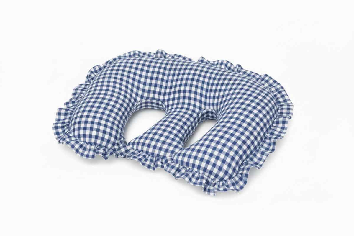 Beige Ruffle Gingham Twins Nursing Pillow Cover