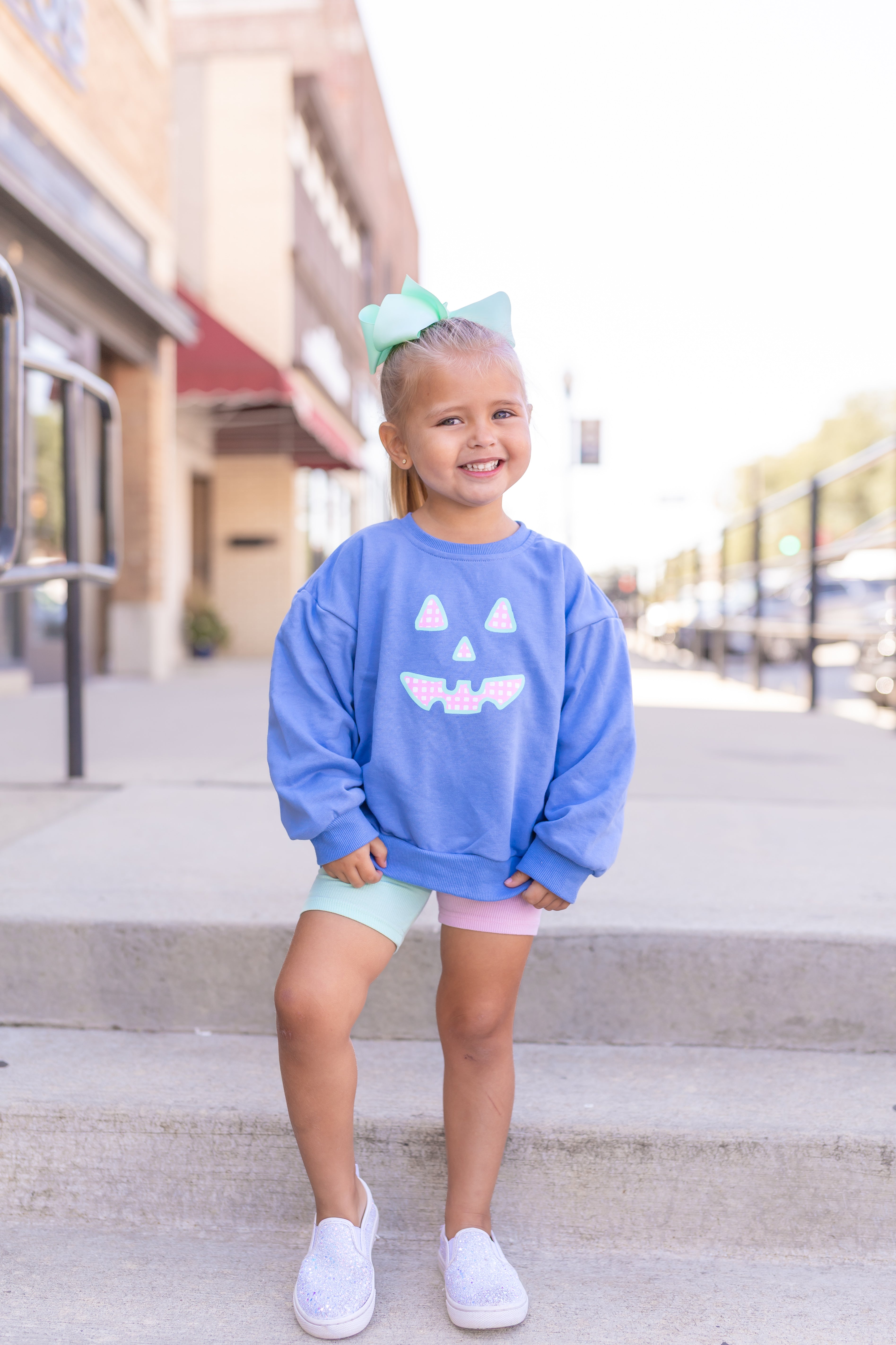 Pastel Gingham Jack-o-lantern Crewneck Sweatshirt Or Romper