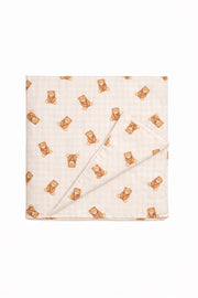 Beige Teddy Bear Gingham Crib Quilted Blanket