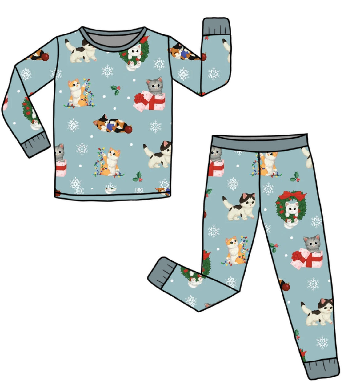 Whisker Wonderland Christmas Kittens Two Piece Bamboo Pajama Set
