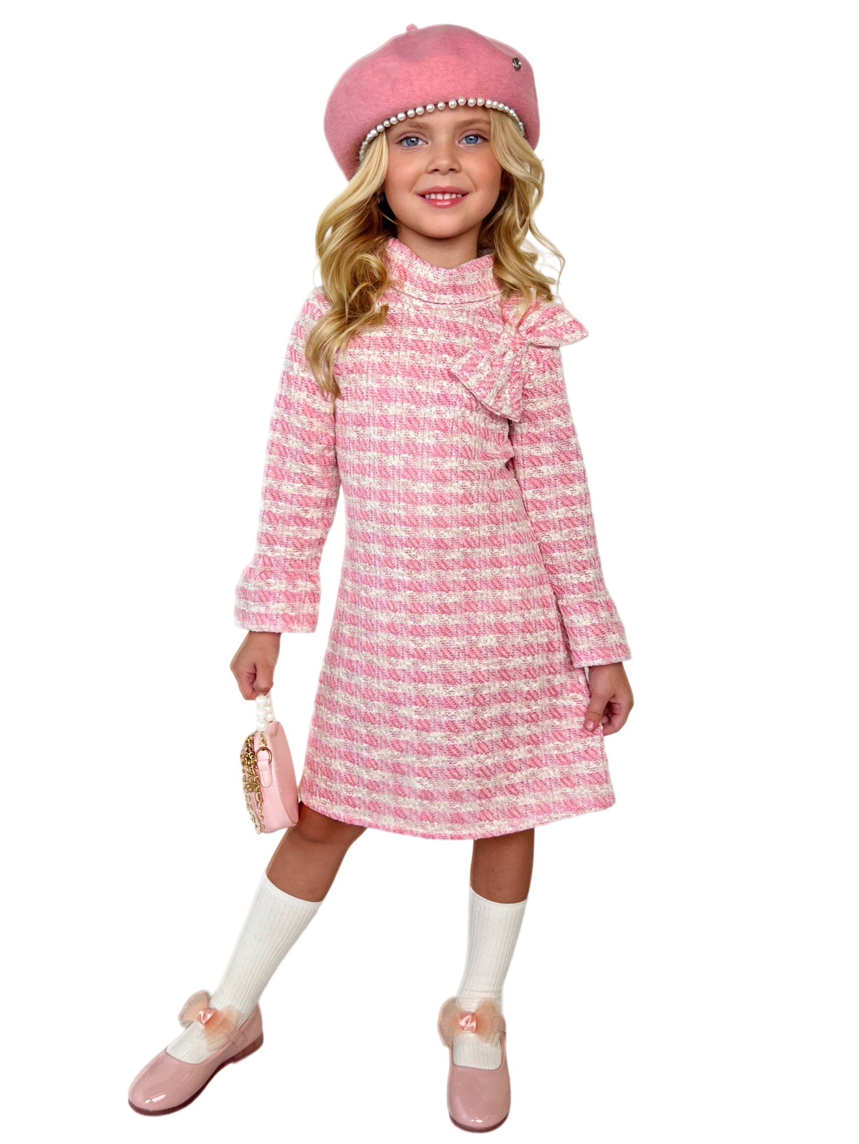 Charming Checked Tweed Pink Dress