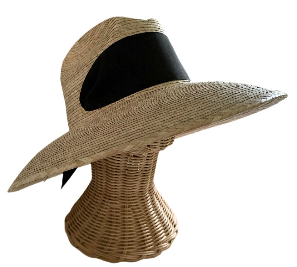 Hollyhock Sun Hat - Wide & Short Black Grosgrain Ribbon