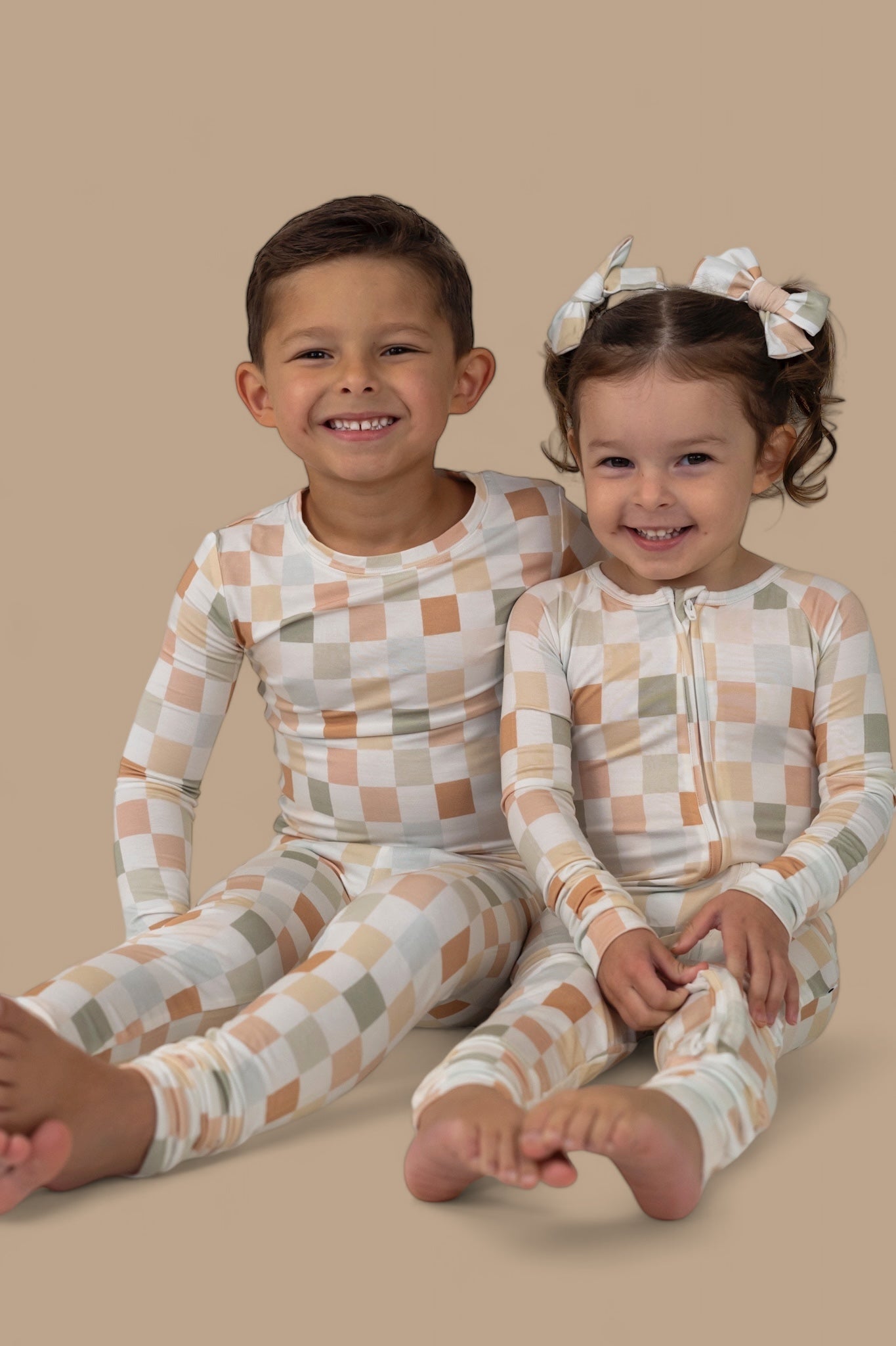 Muted Checkers Dream Bow Hair Clips