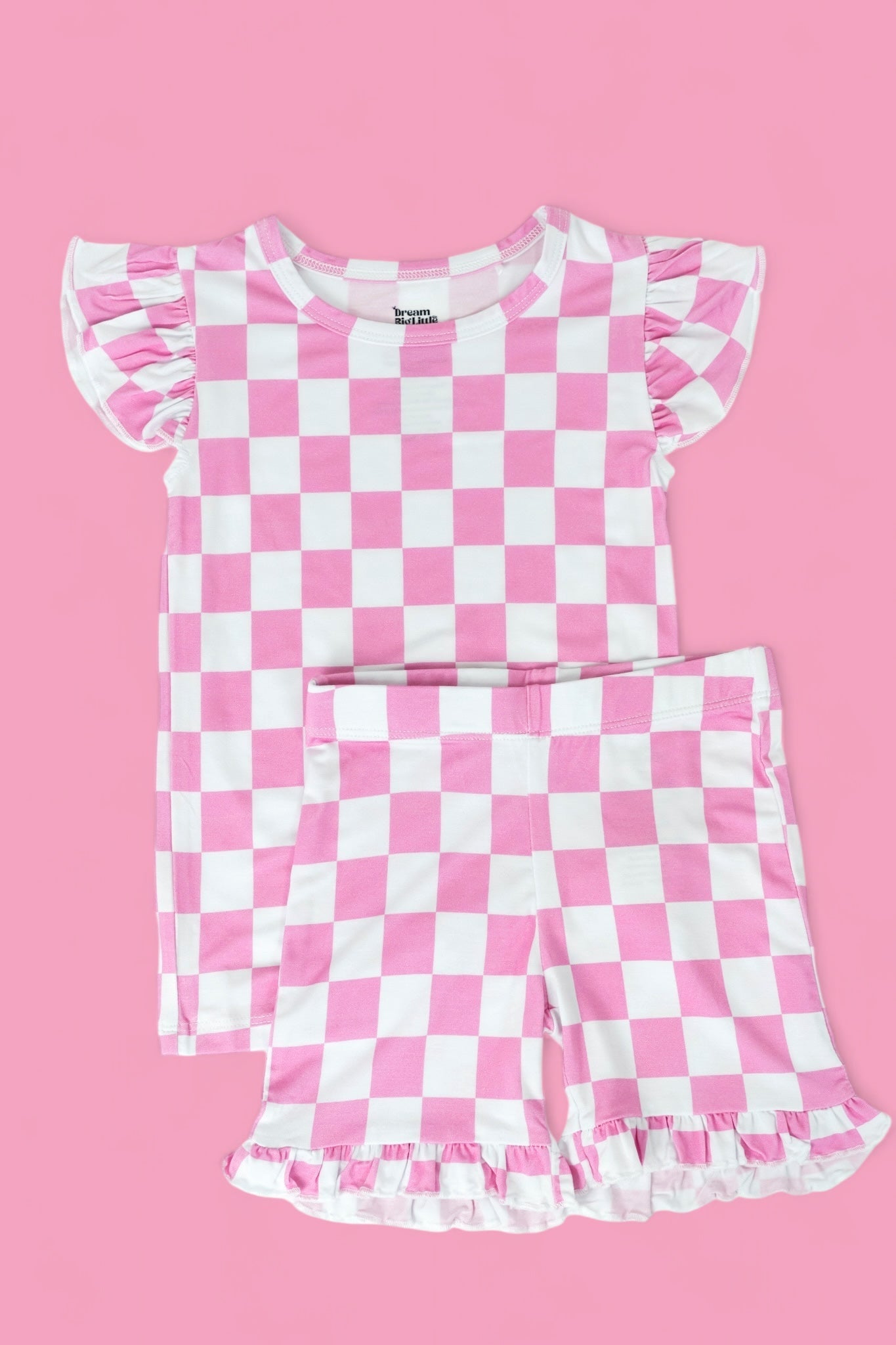 Bubblegum Checkers Dream Ruffle Short Set