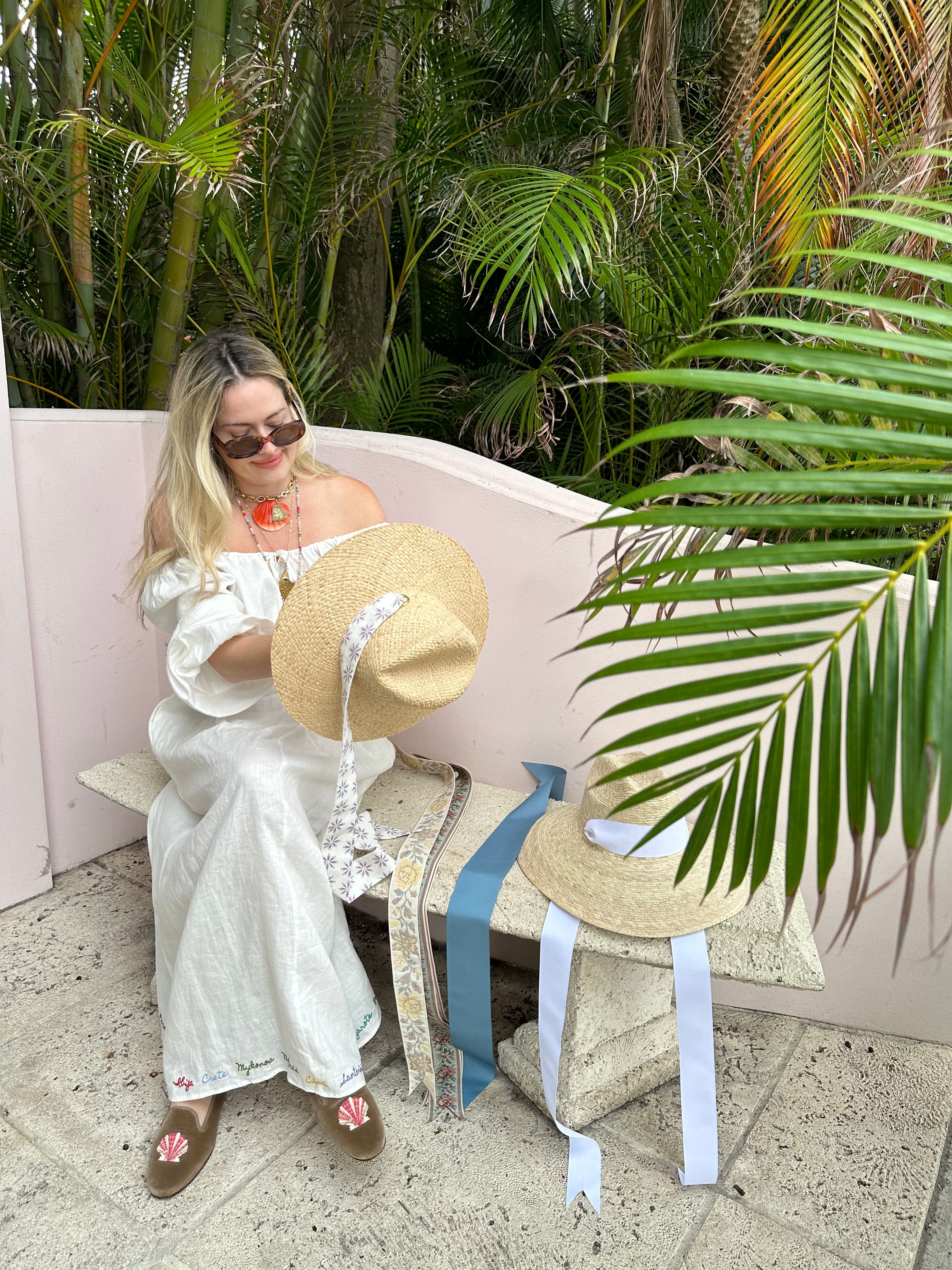 Oleander Sun Hat - Wide French Blue Grosgrain Ribbon