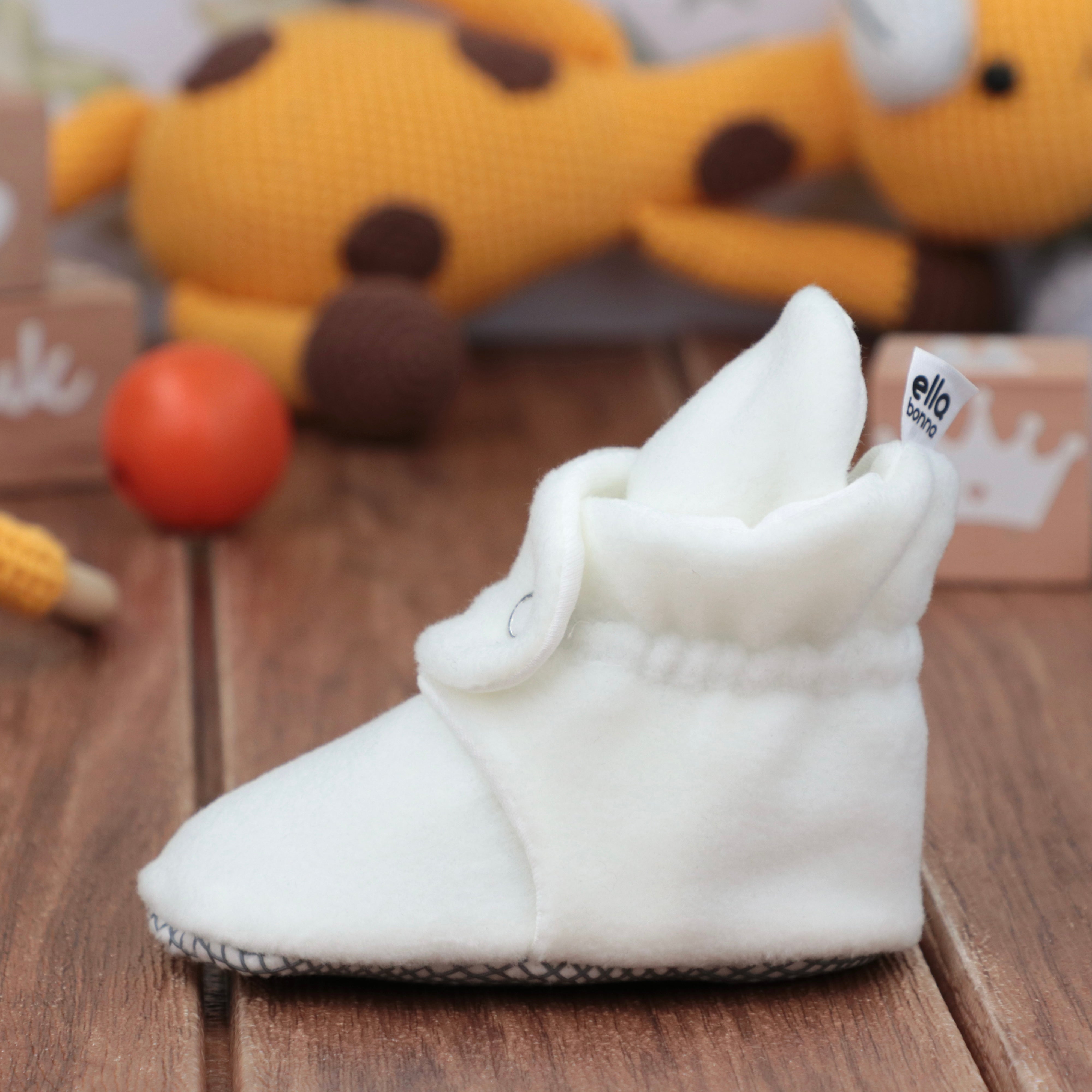 Anti-slip Sole, Fleece Baby Booties, Newborn Home Booties, Sweat Proof Organic Cotton Lining, White
