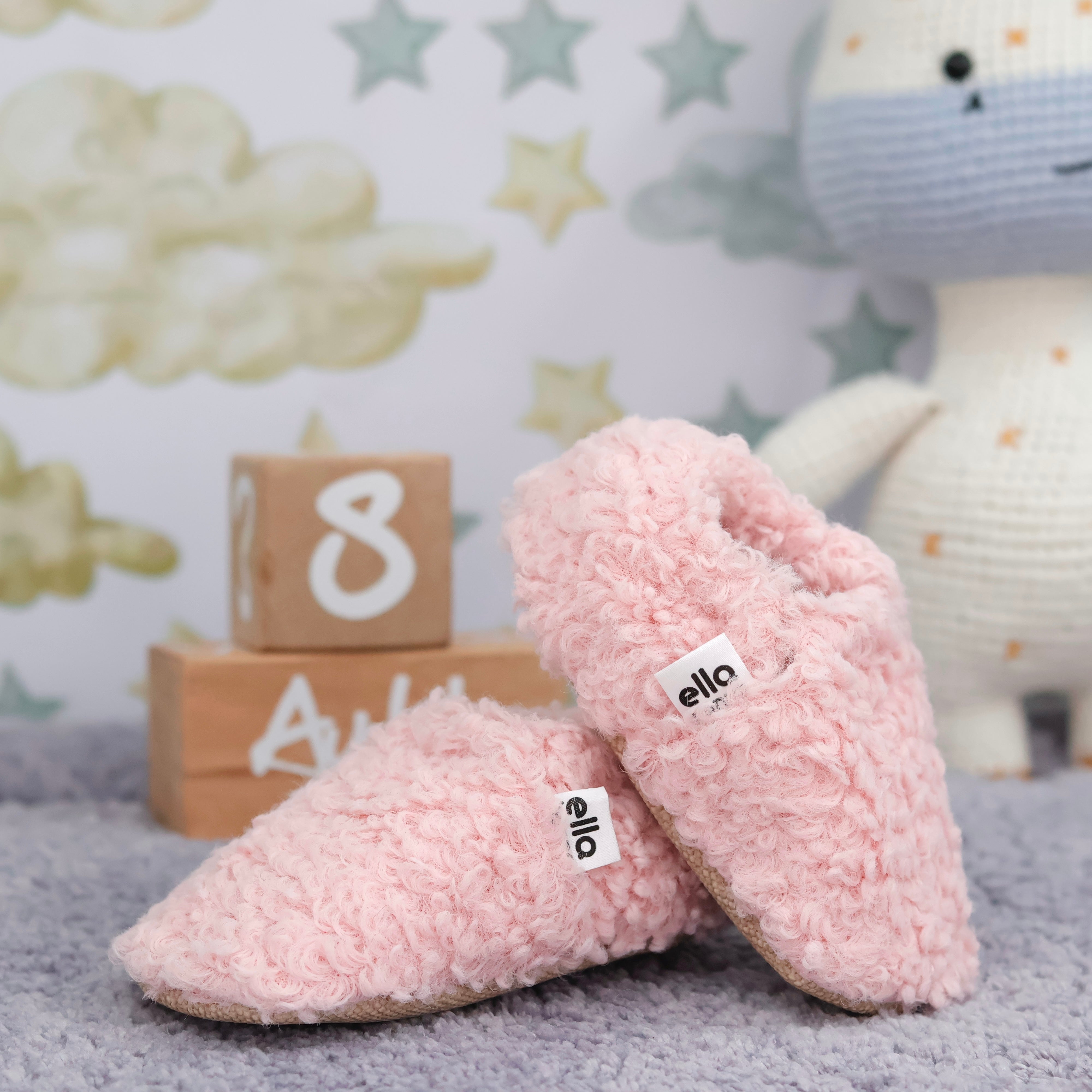 Tedy Baby Booties House Slippers, Non-slip Sole, Organic Cotton Lining, Home Nursery Shoes Pink