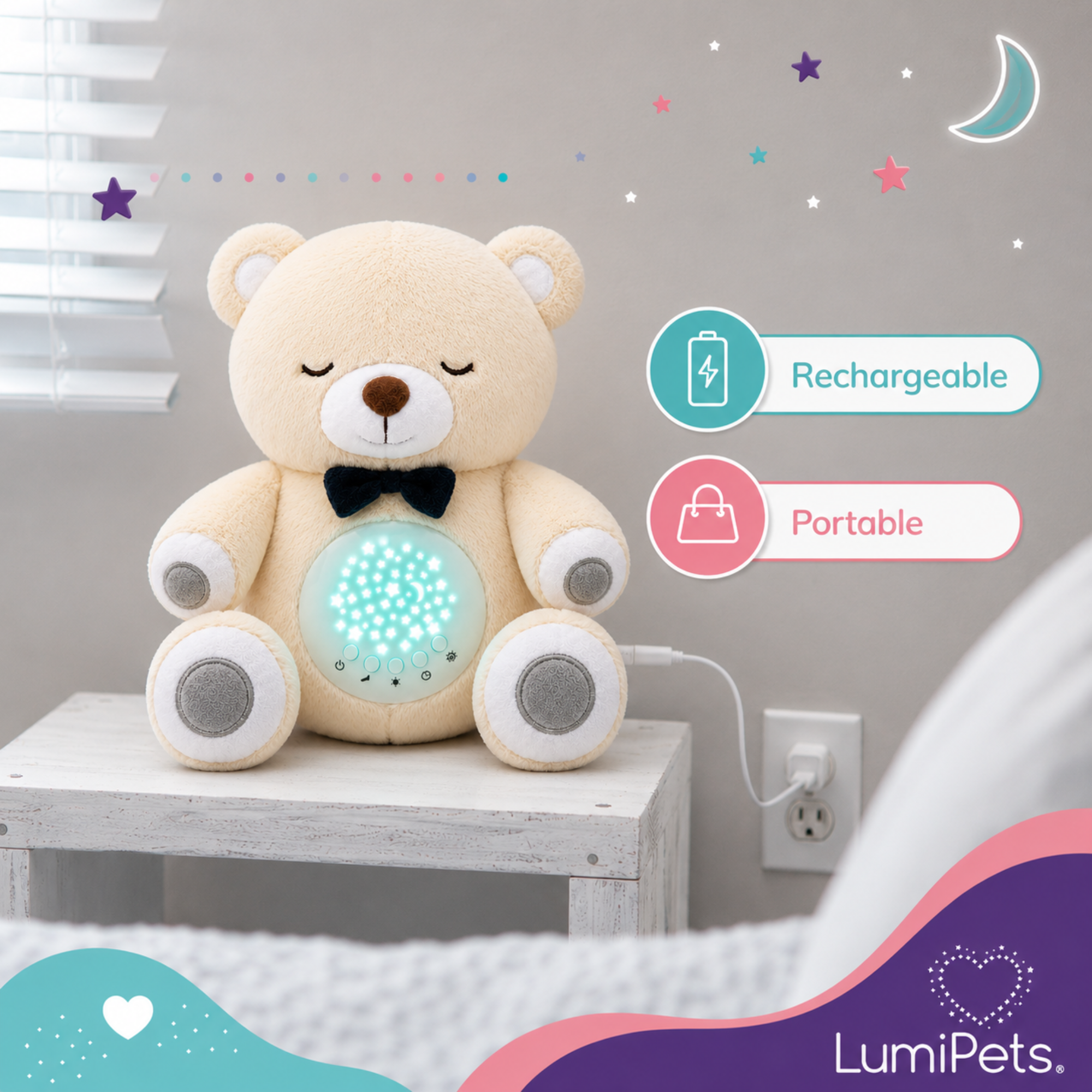 Lumipets Bear - Nursery Sound Soother Bear Night Light