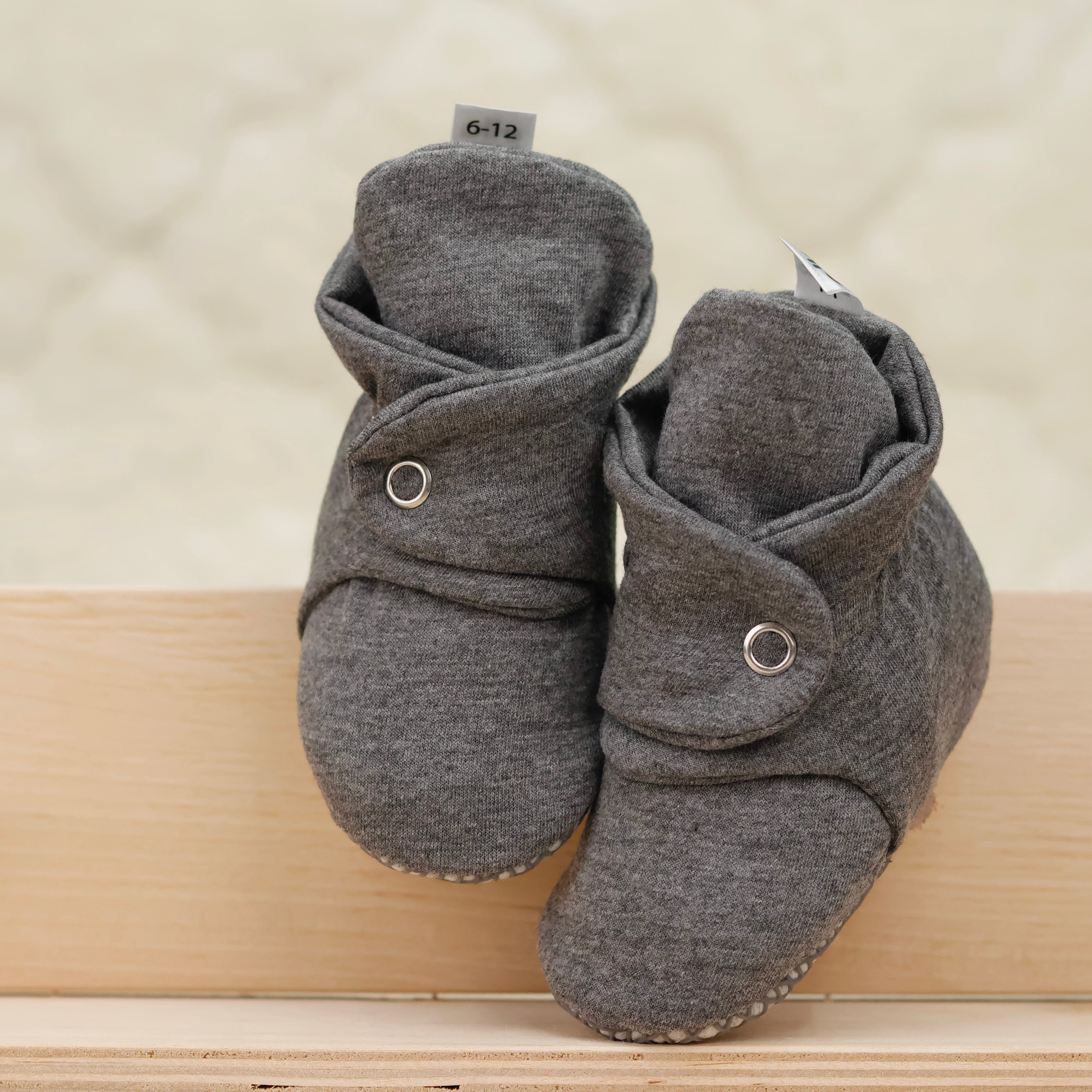 Organic Cotton Baby Booties, Non-slip Sole, Cotton Newborn Booties Home Nursery Shoes, Dark Gray